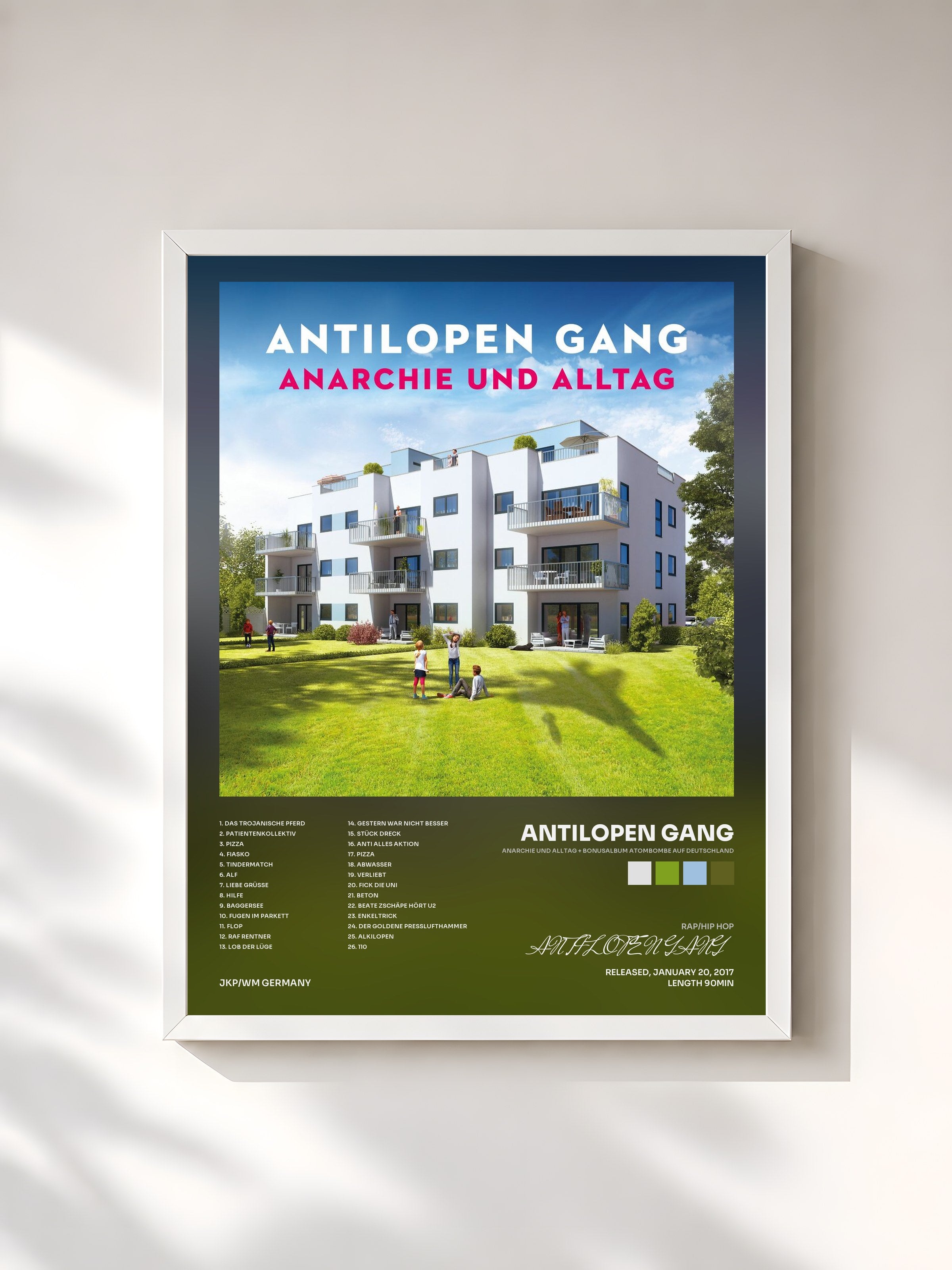 #blanc Tableau de l'album Anarchie und Alltag + Bonusalbum Atombombe auf Deutschland de ANTILOPEN GANG, cadre blanc, imprimé et encadré en France