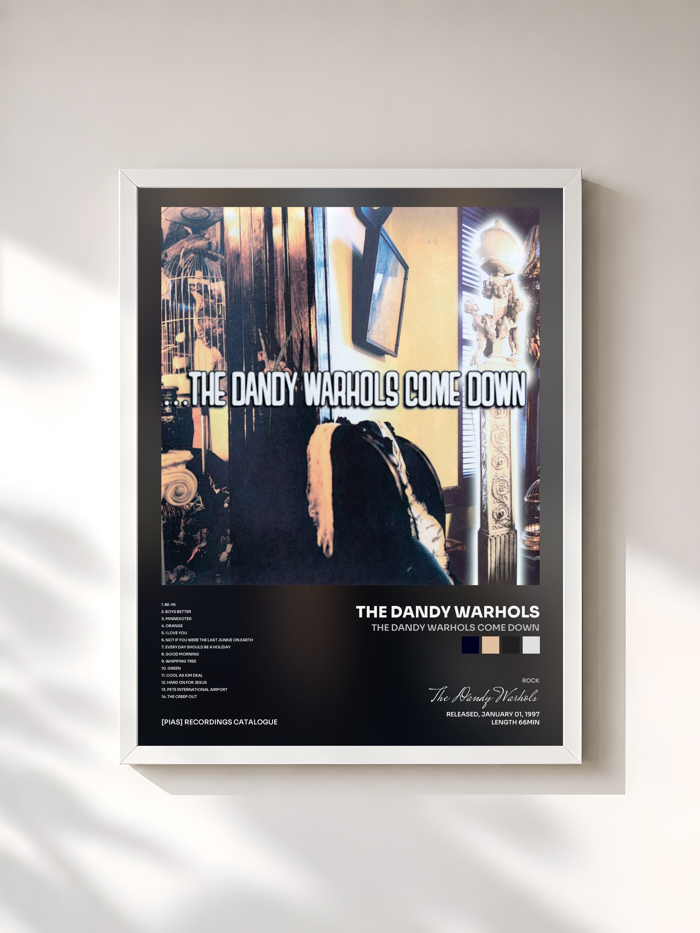 #blanc Tableau de l'album The Dandy Warhols Come Down de The Dandy Warhols, cadre blanc, imprimé et encadré en France