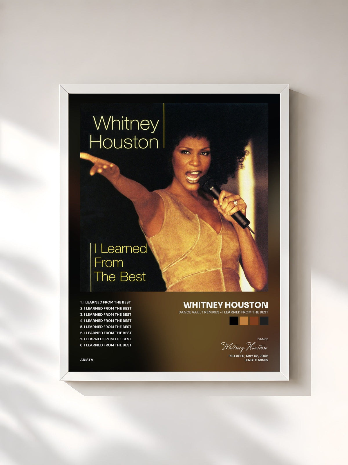 #blanc Tableau de l'album Dance Vault Remixes - I Learned from the Best de Whitney Houston, cadre blanc, imprimé et encadré en France