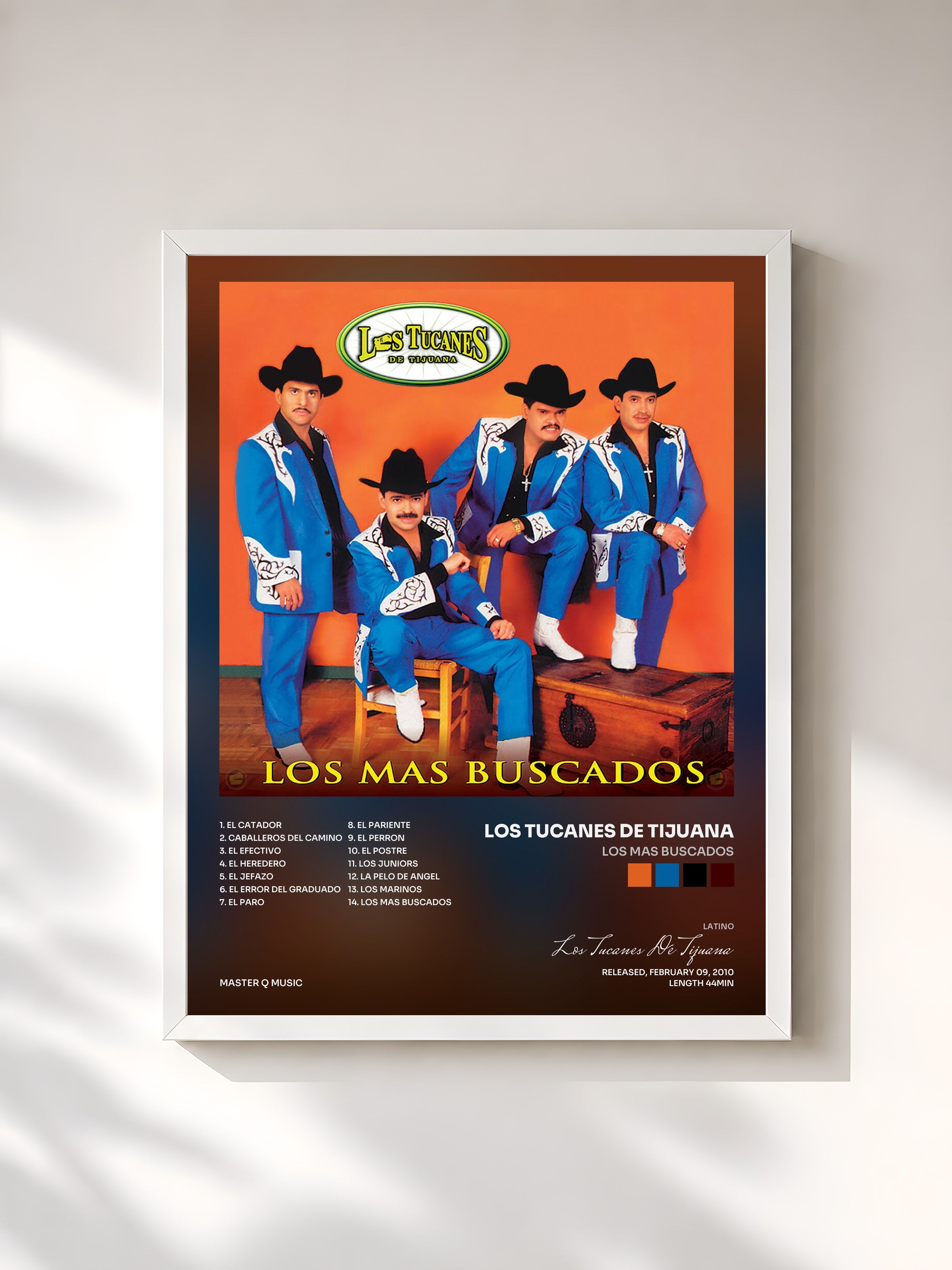 #blanc Tableau de l'album Los Mas Buscados de Los Tucanes De Tijuana, cadre blanc, imprimé et encadré en France
