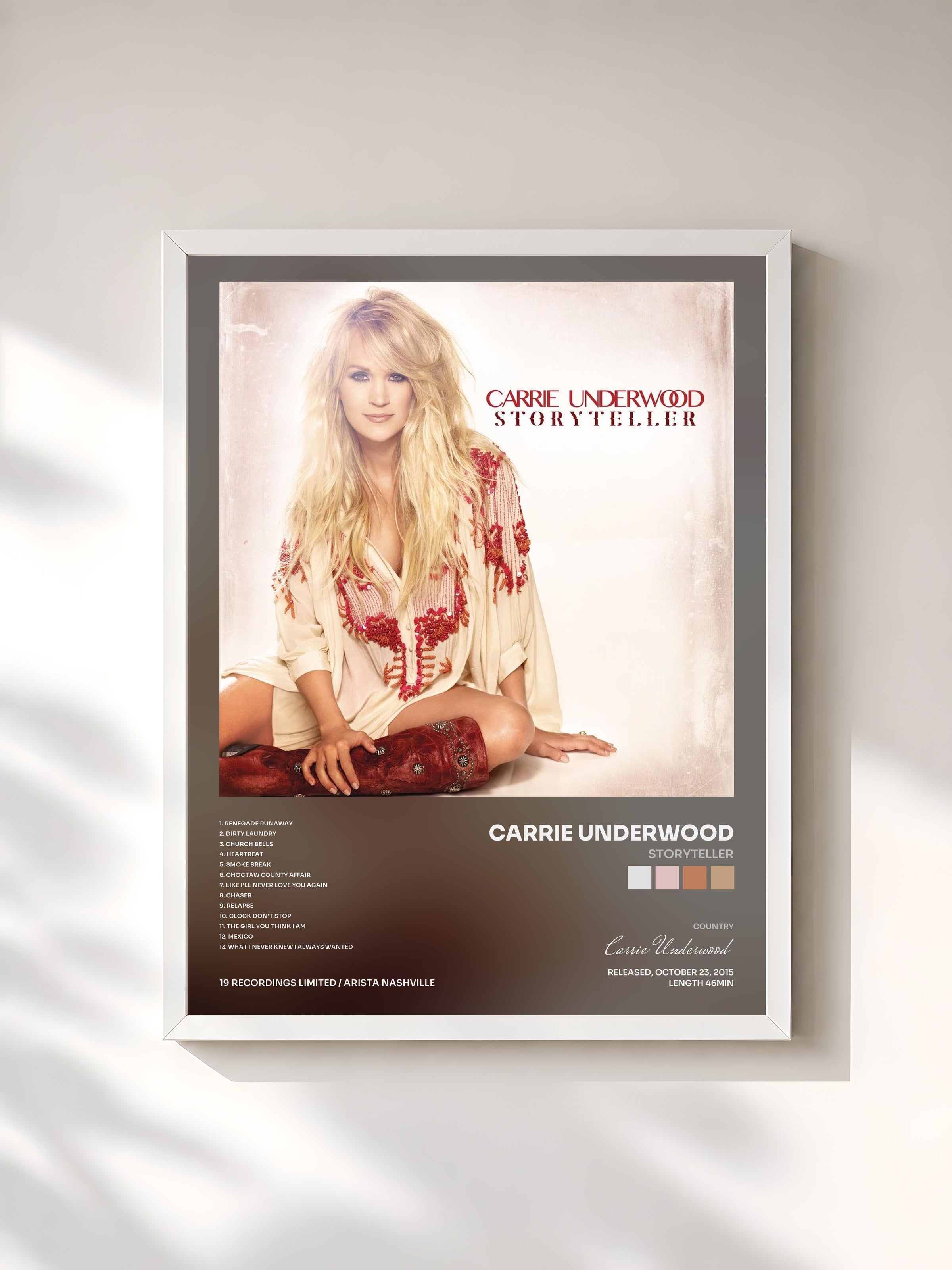 #blanc Tableau de l'album Storyteller de Carrie Underwood, cadre blanc, imprimé et encadré en France