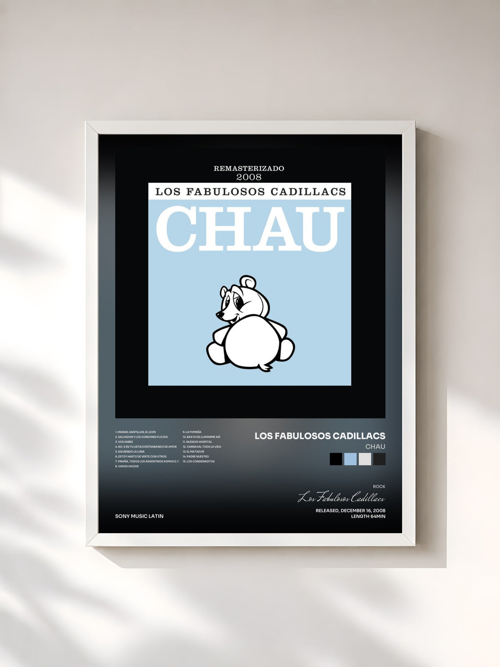 #blanc Tableau de l'album Chau de Los Fabulosos Cadillacs, cadre blanc, imprimé et encadré en France