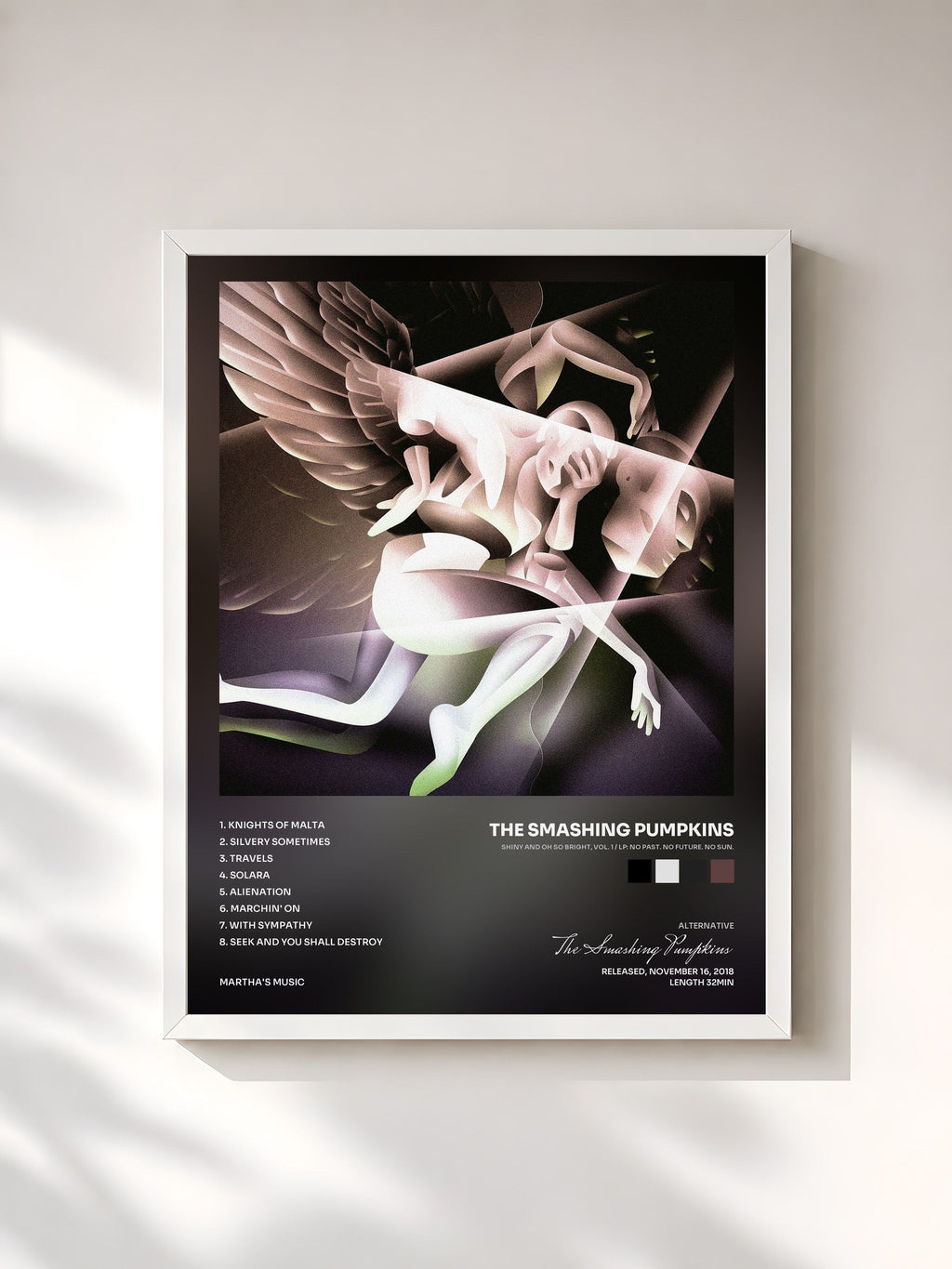 #blanc SHINY AND OH SO BRIGHT, VOL. 1 / LP: NO PAST. NO FUTURE. NO SUN. by The Smashing Pumpkins as a framed art print, white frame, printed and framed in France