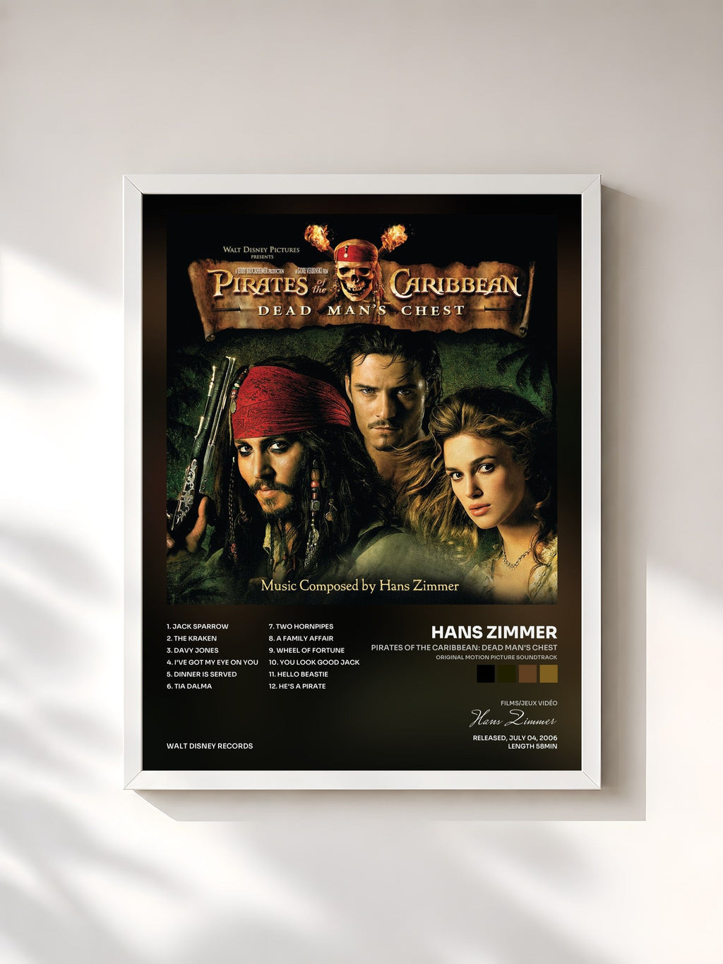 #blanc Pirates of the Caribbean: Dead Man's Chest (Original Motion Picture Soundtrack) de Hans Zimmer en lámina enmarcada, marco blanco, impresa y enmarcada en Francia
