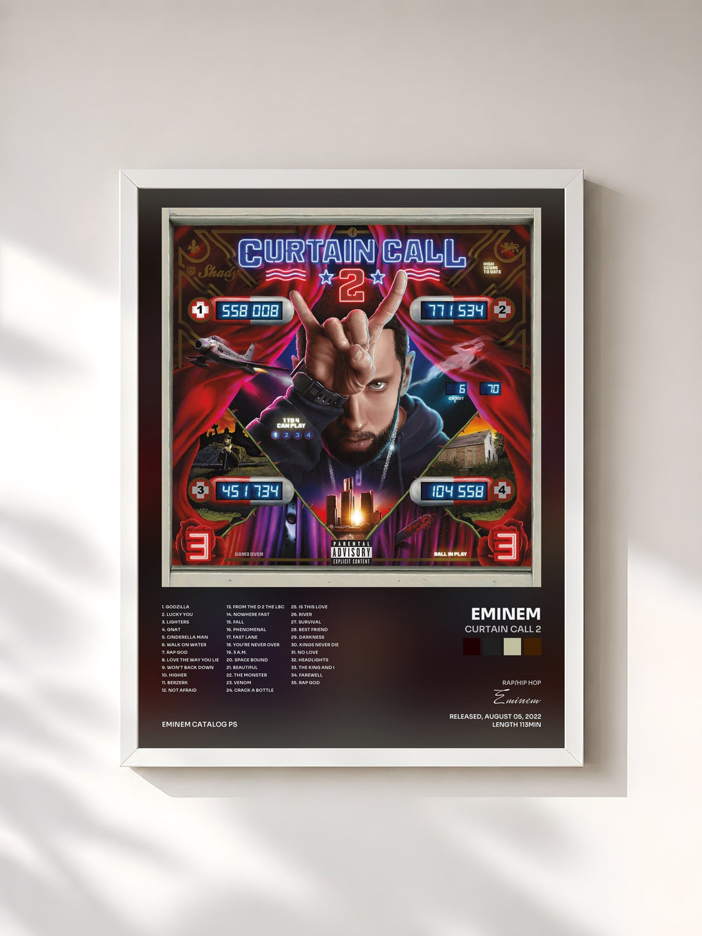 #blanc Tableau de l'album Curtain Call 2 de Eminem, cadre blanc, imprimé et encadré en France
