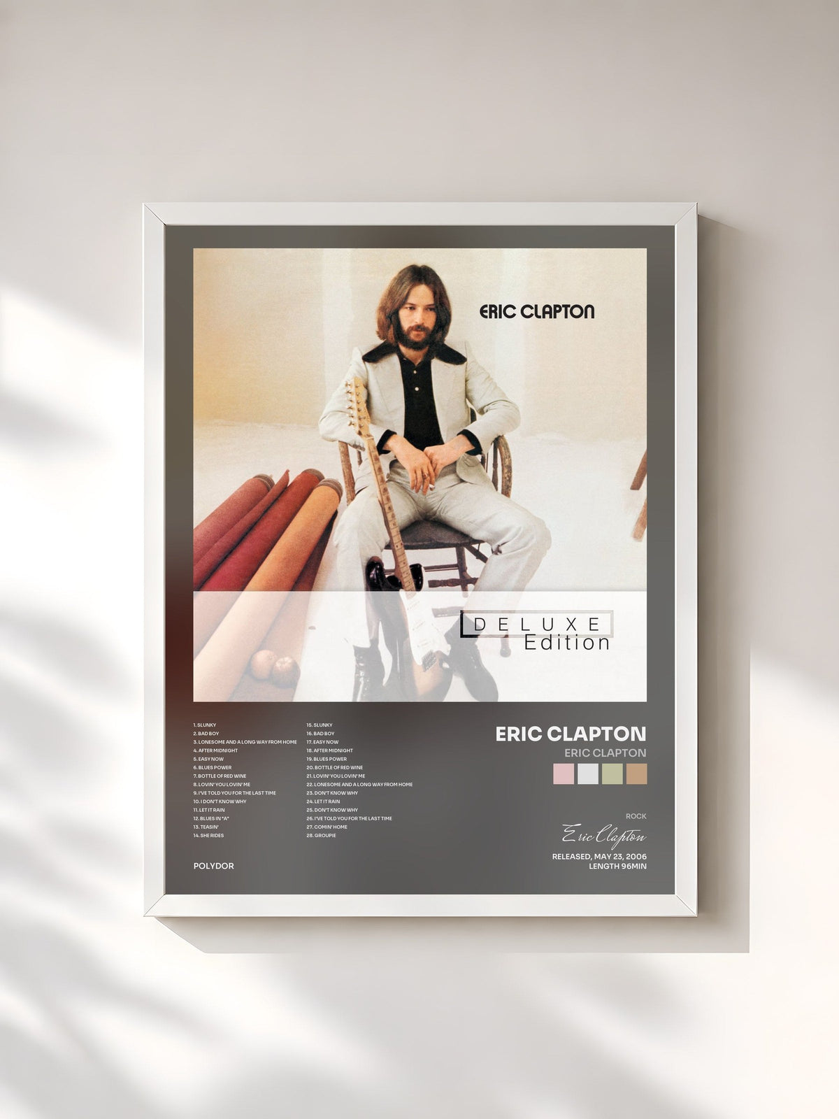 #blanc Tableau de l'album Eric Clapton de Eric Clapton, cadre blanc, imprimé et encadré en France
