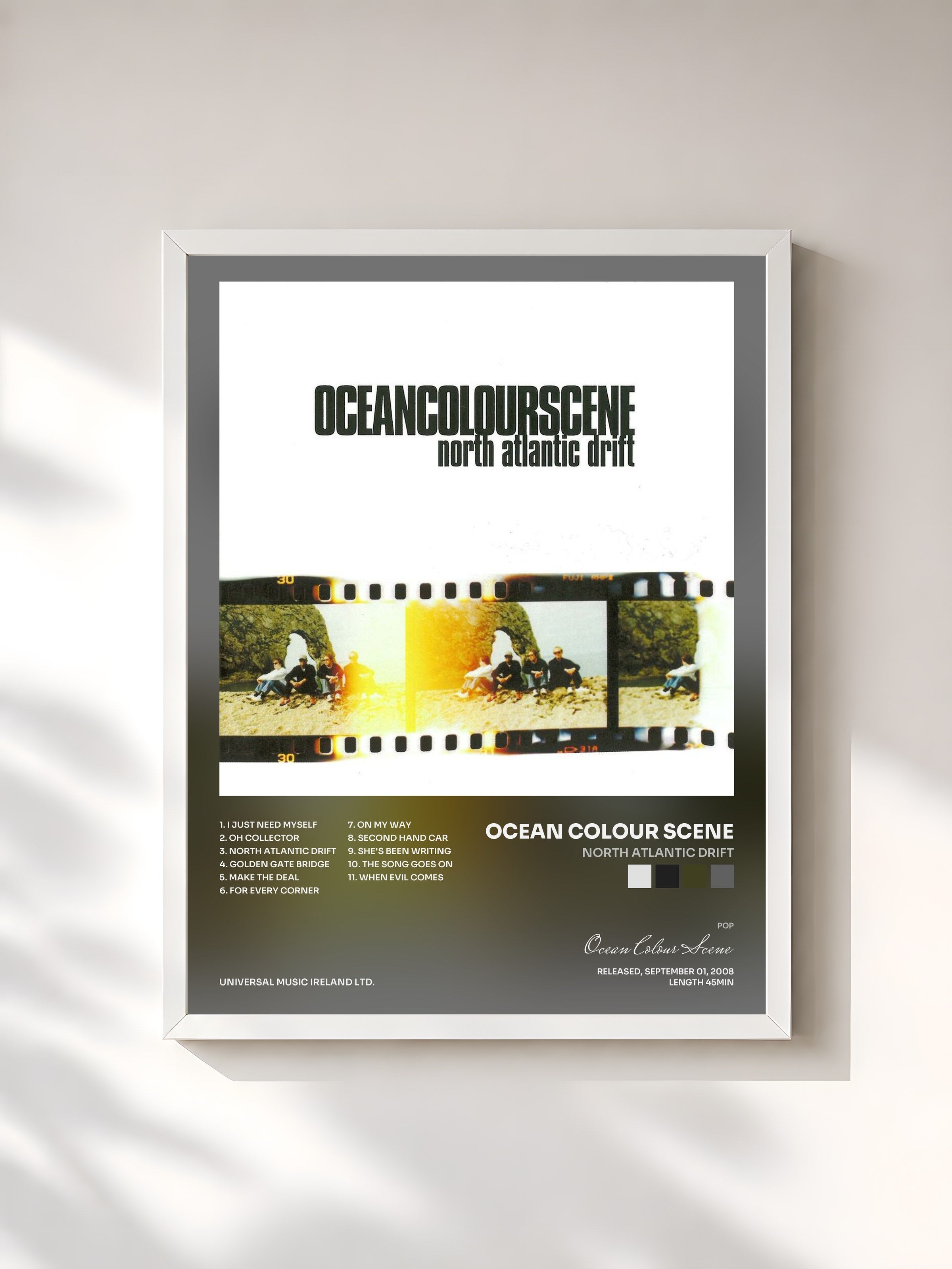 #blanc Tableau de l'album North Atlantic Drift de Ocean Colour Scene, cadre blanc, imprimé et encadré en France