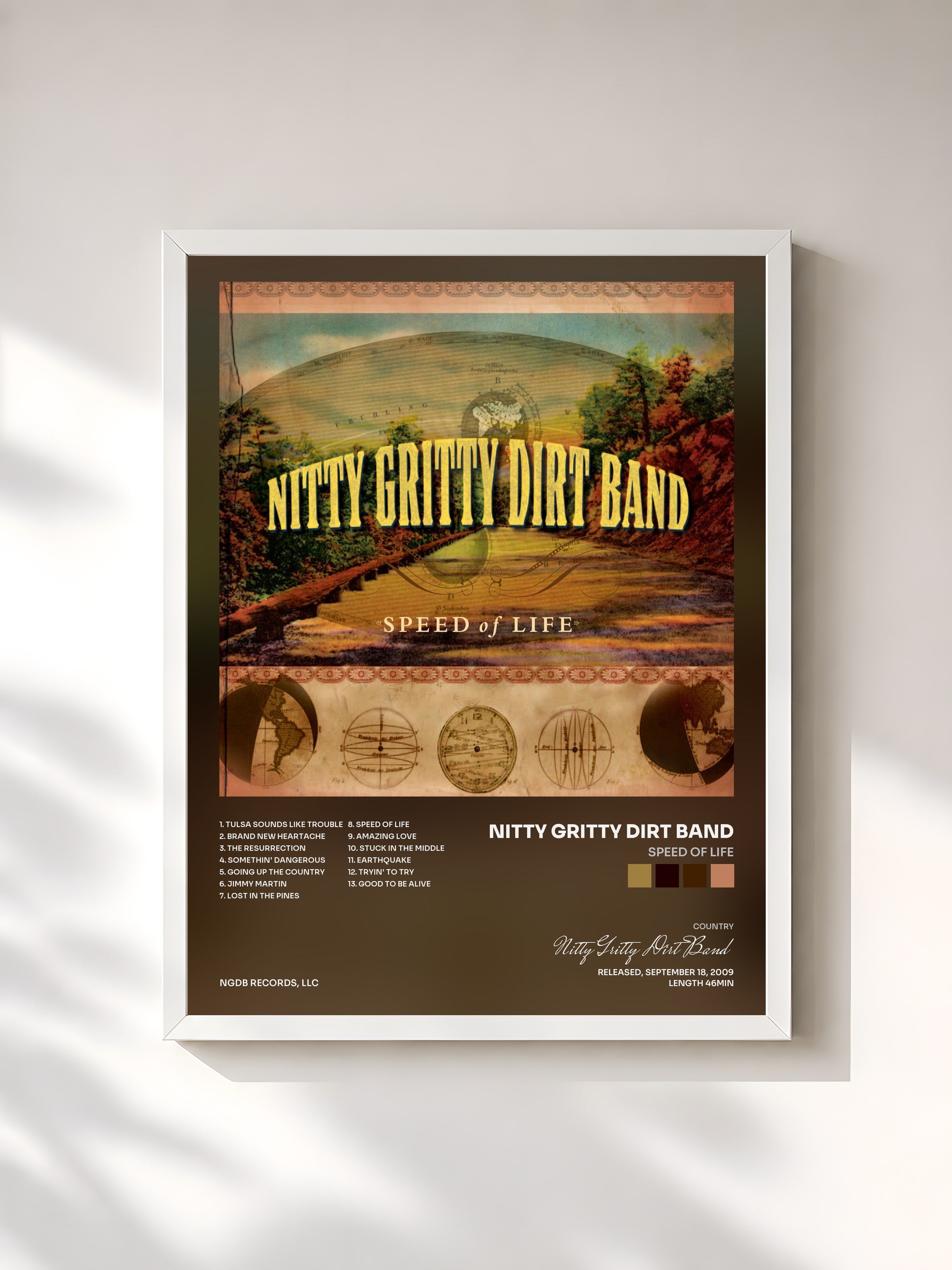 #blanc Tableau de l'album Speed of Life de Nitty Gritty Dirt Band, cadre blanc, imprimé et encadré en France