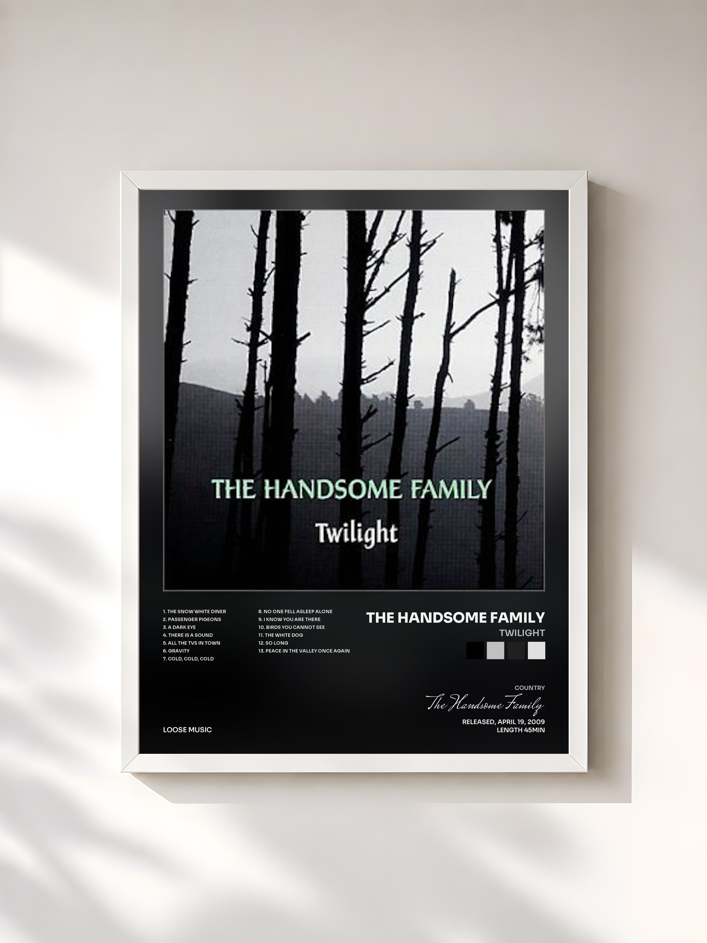 #blanc Tableau de l'album Twilight de The Handsome Family, cadre blanc, imprimé et encadré en France