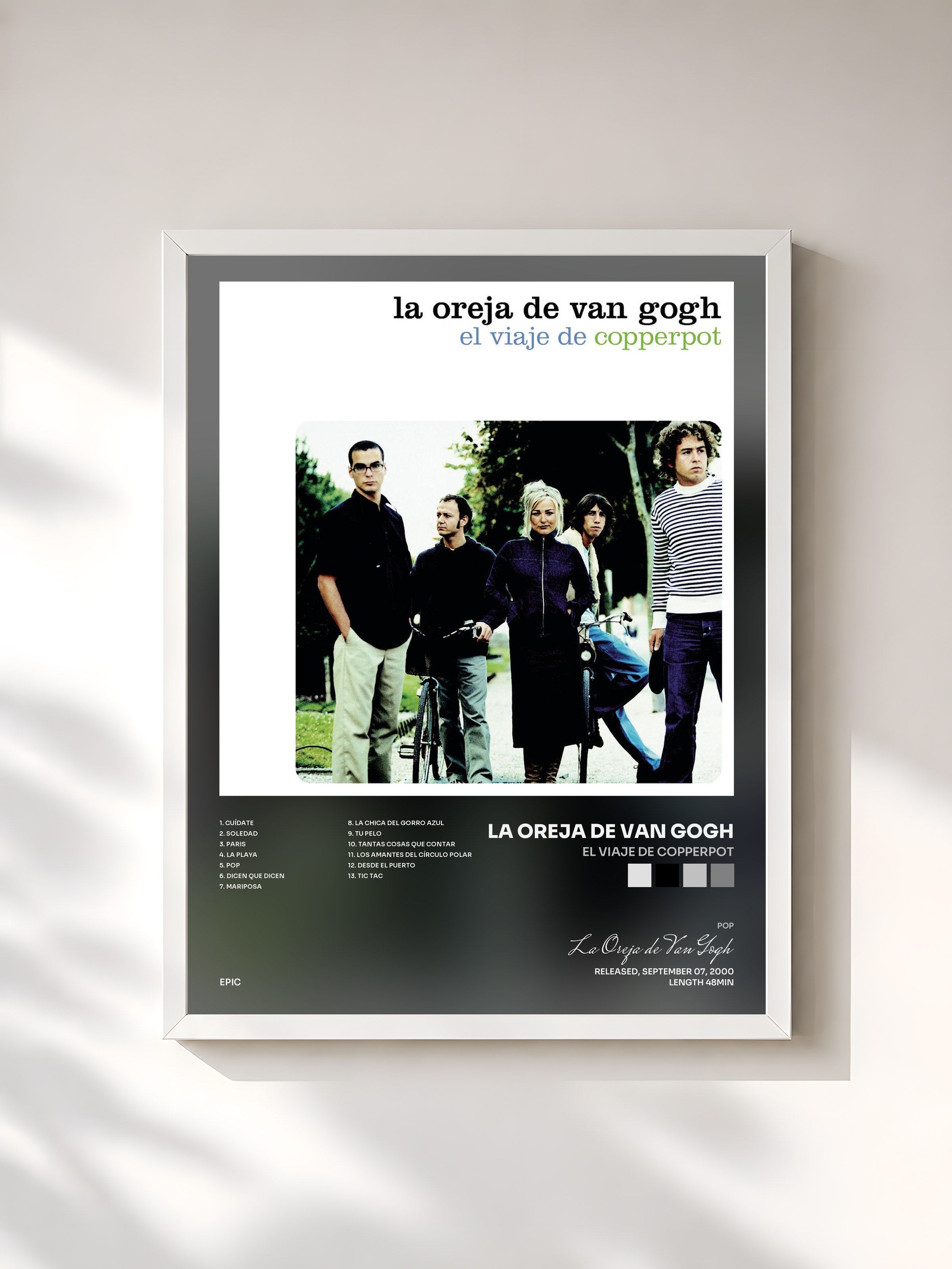 #blanc Tableau de l'album El Viaje de Copperpot de La Oreja de Van Gogh, cadre blanc, imprimé et encadré en France