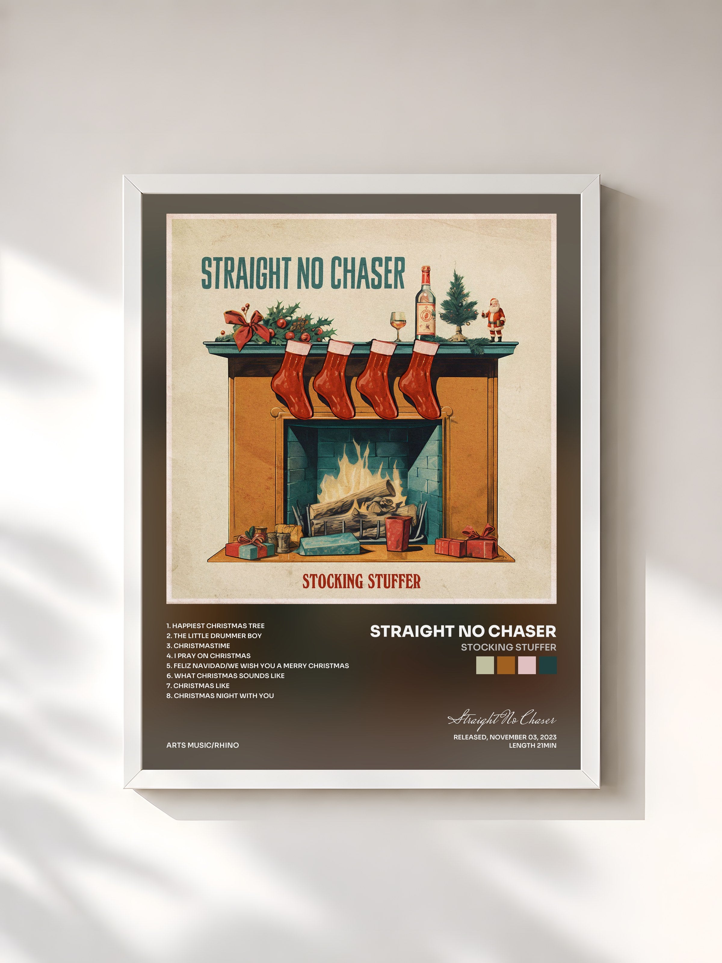 #blanc Tableau de l'album Stocking Stuffer de Straight No Chaser, cadre blanc, imprimé et encadré en France