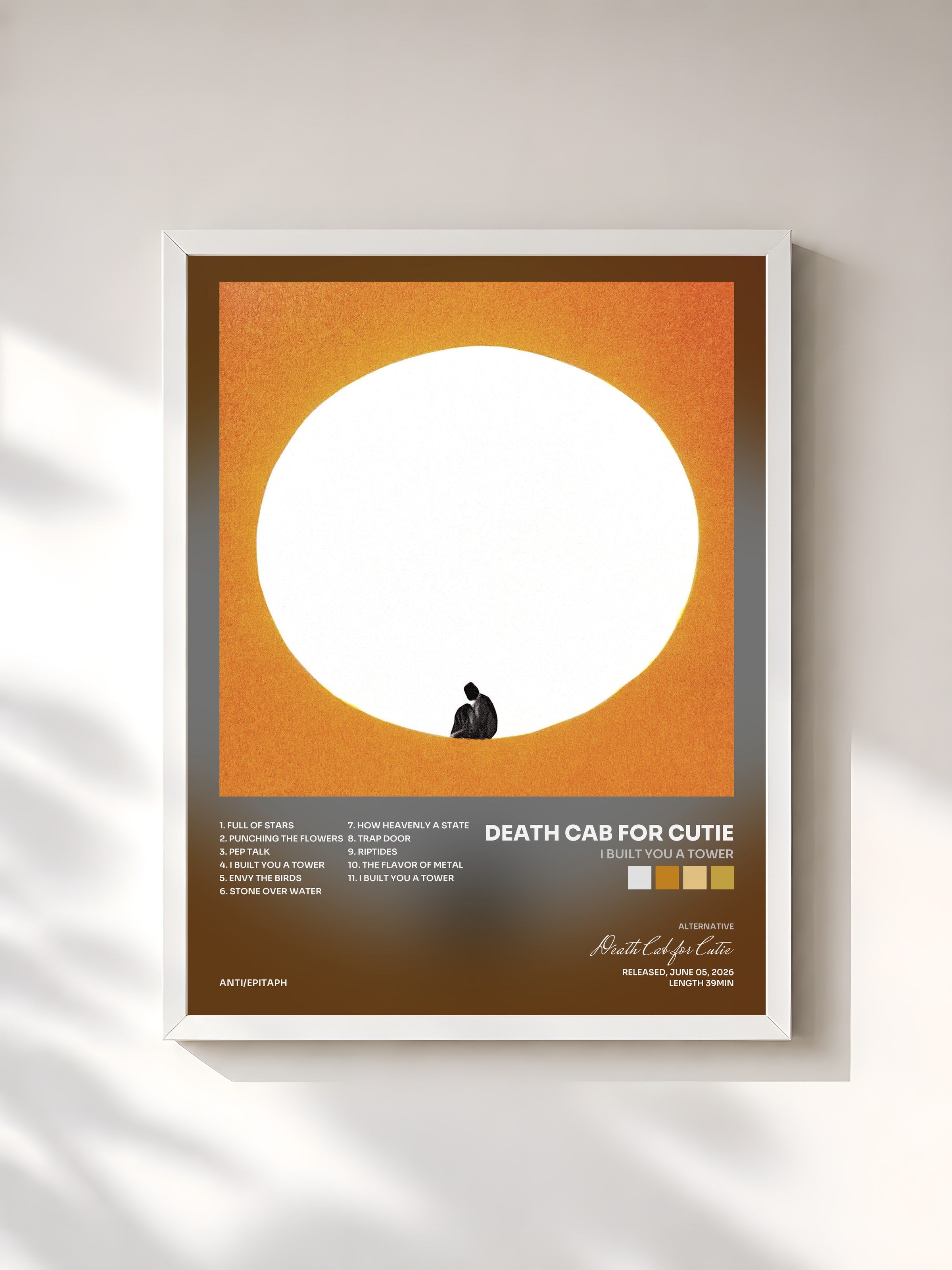 #blanc Tableau de l'album I Built You A Tower de Death Cab for Cutie, cadre blanc, imprimé et encadré en France