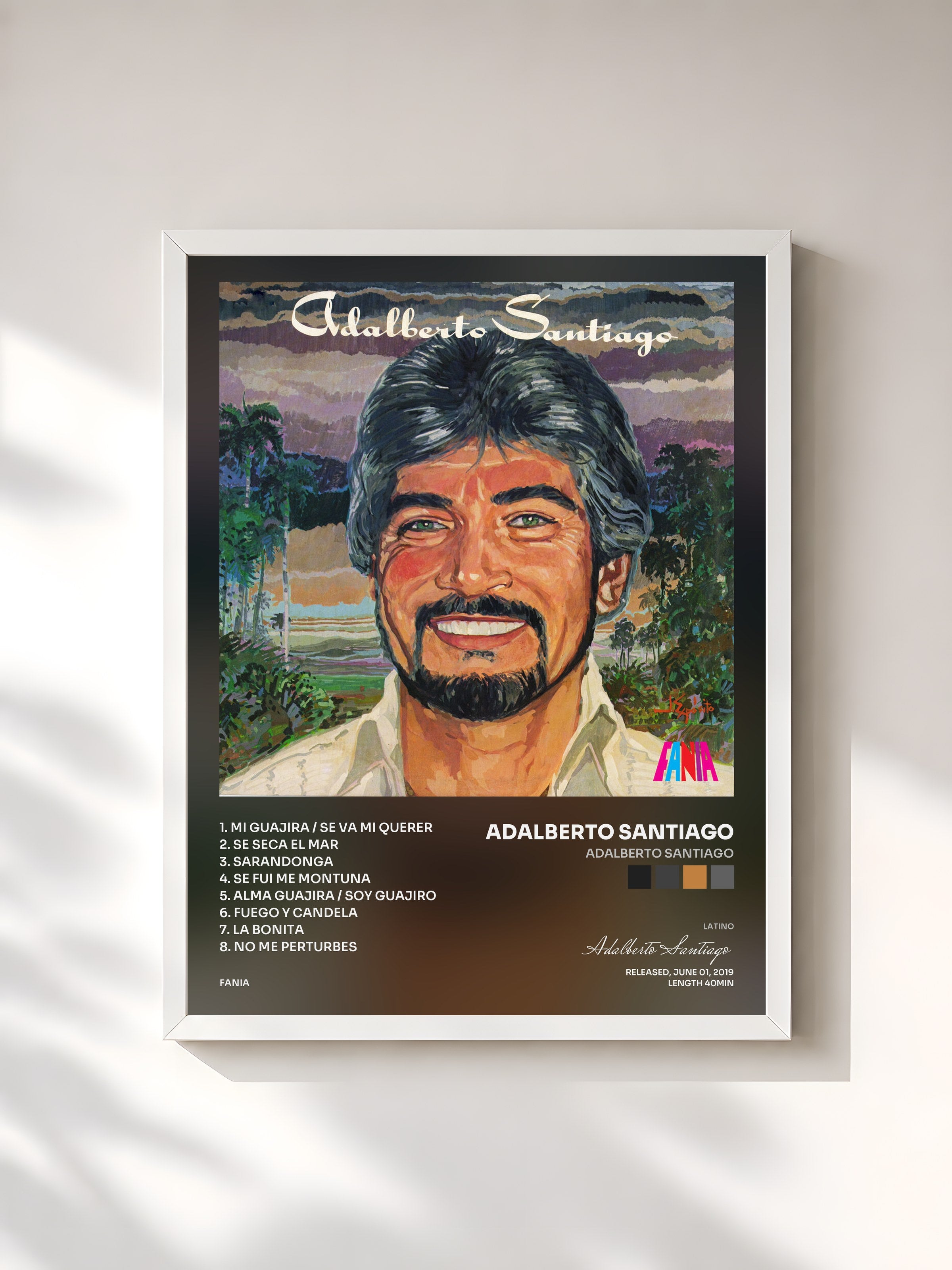 #blanc Tableau de l'album Adalberto Santiago de Adalberto Santiago, cadre blanc, imprimé et encadré en France