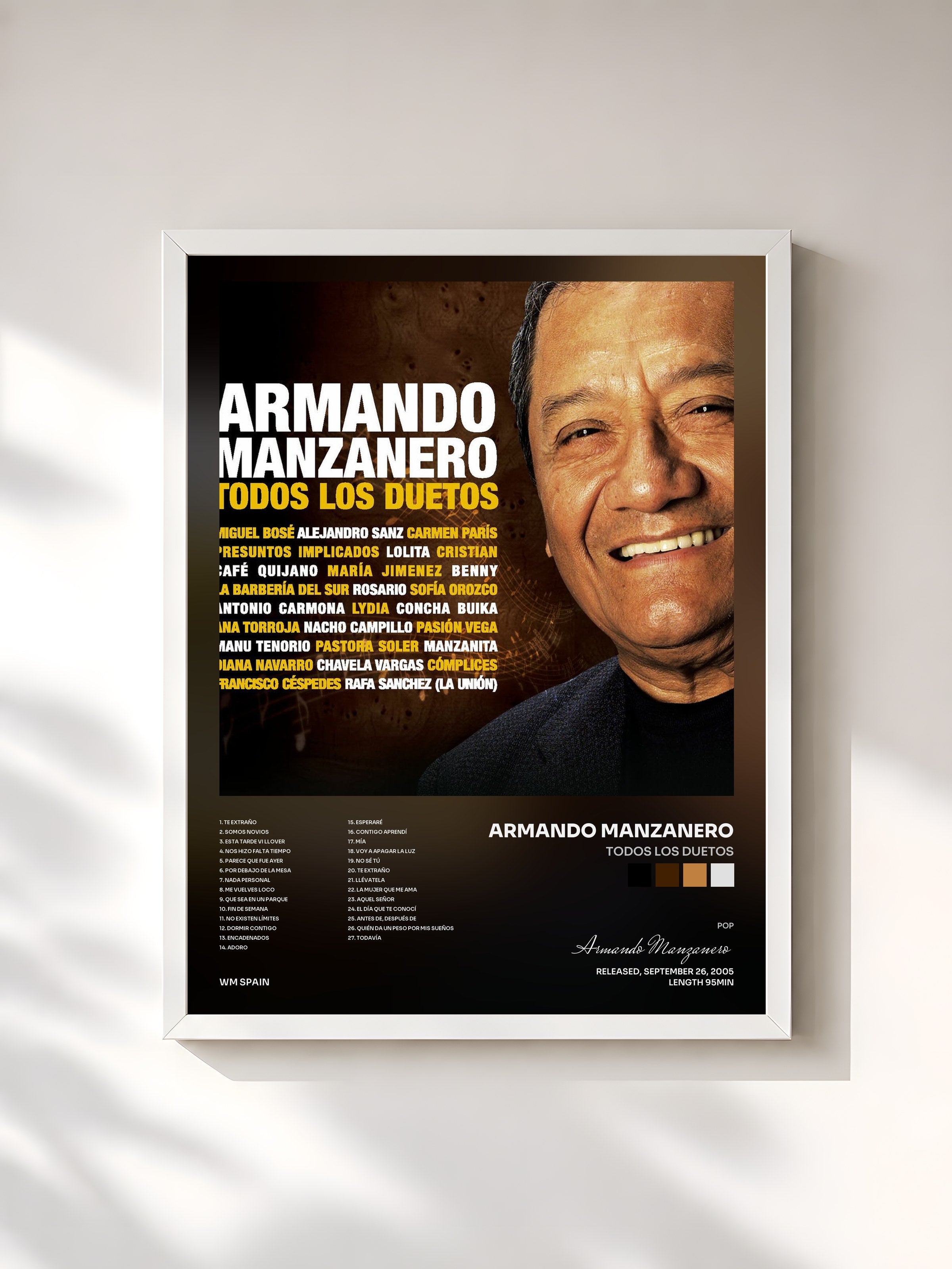 #blanc Tableau de l'album Todos los duetos de Armando Manzanero, cadre blanc, imprimé et encadré en France