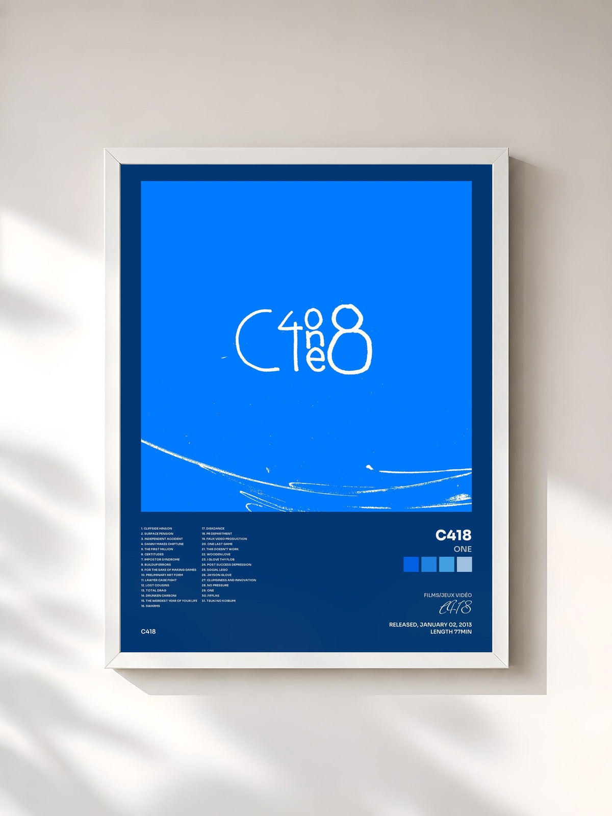 #blanc Tableau de l'album One de C418, cadre blanc, imprimé et encadré en France