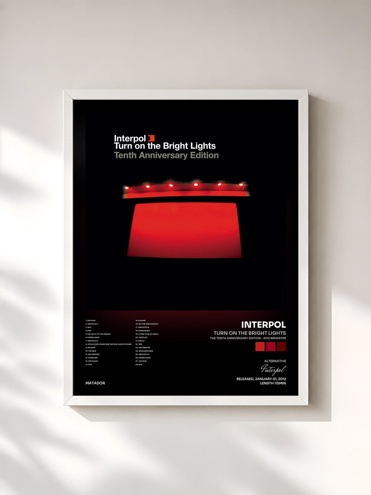 #blanc Tableau de l'album Turn On The Bright Lights (The Tenth Anniversary Edition - 2012 Remaster) de Interpol, cadre blanc, imprimé et encadré en France