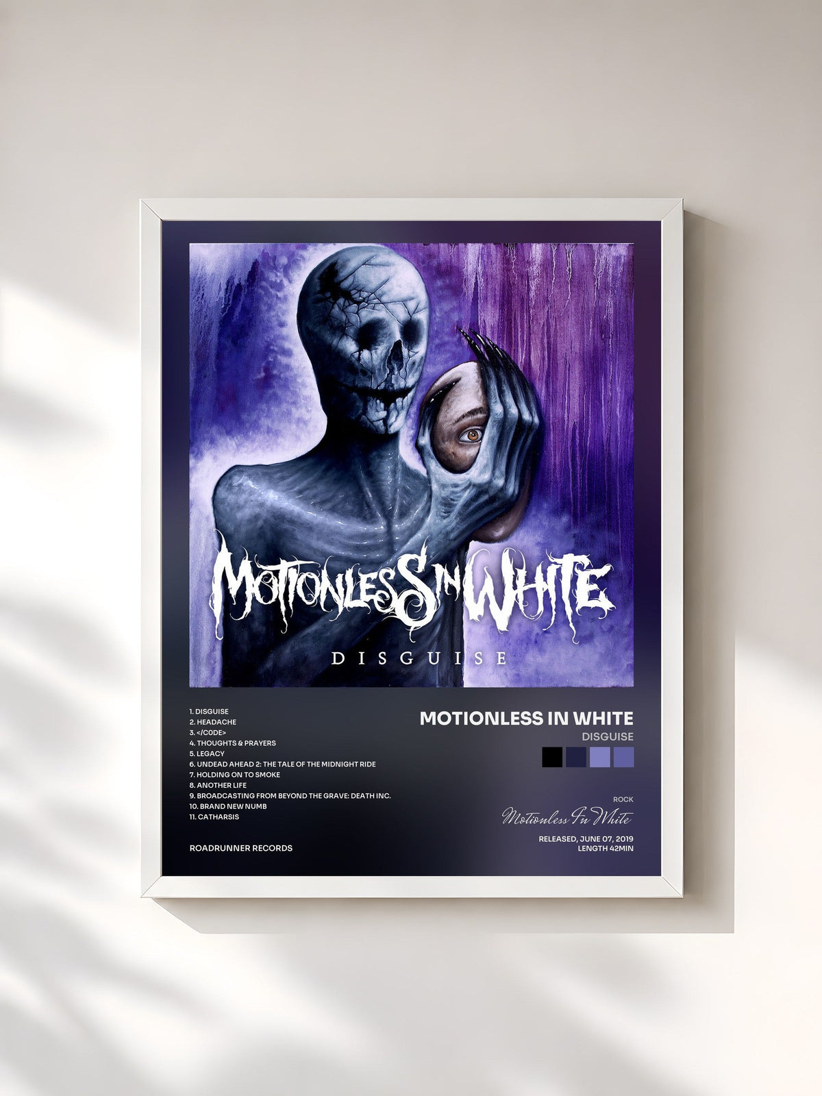 #blanc Tableau de l'album Disguise de Motionless In White, cadre blanc, imprimé et encadré en France