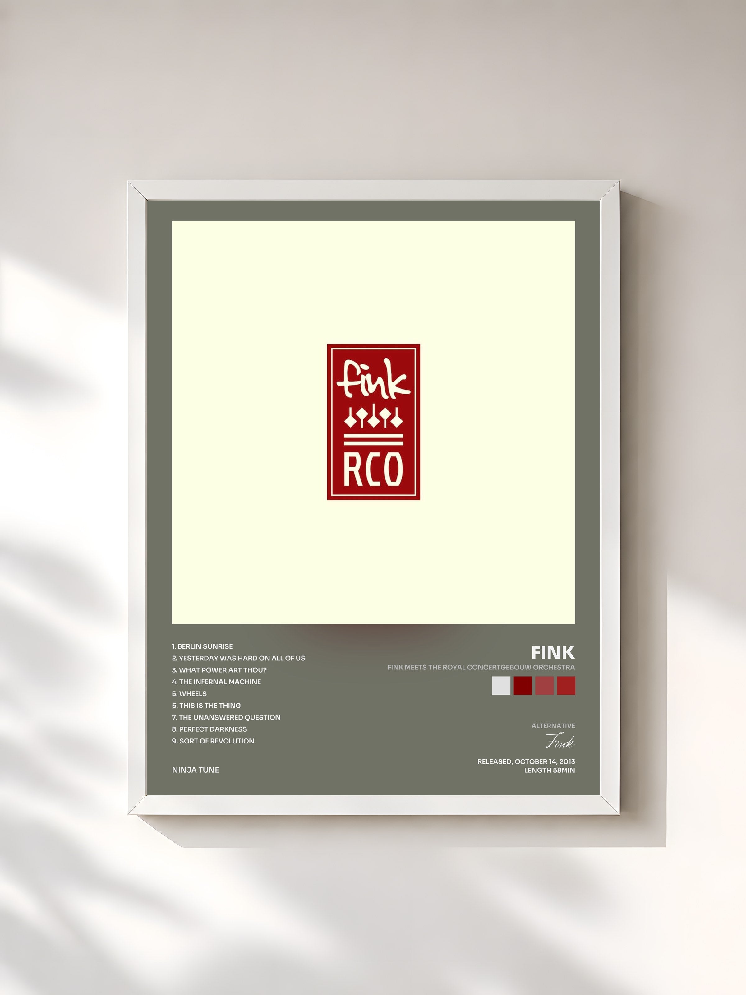 #blanc Tableau de l'album Fink Meets The Royal Concertgebouw Orchestra de Fink, cadre blanc, imprimé et encadré en France