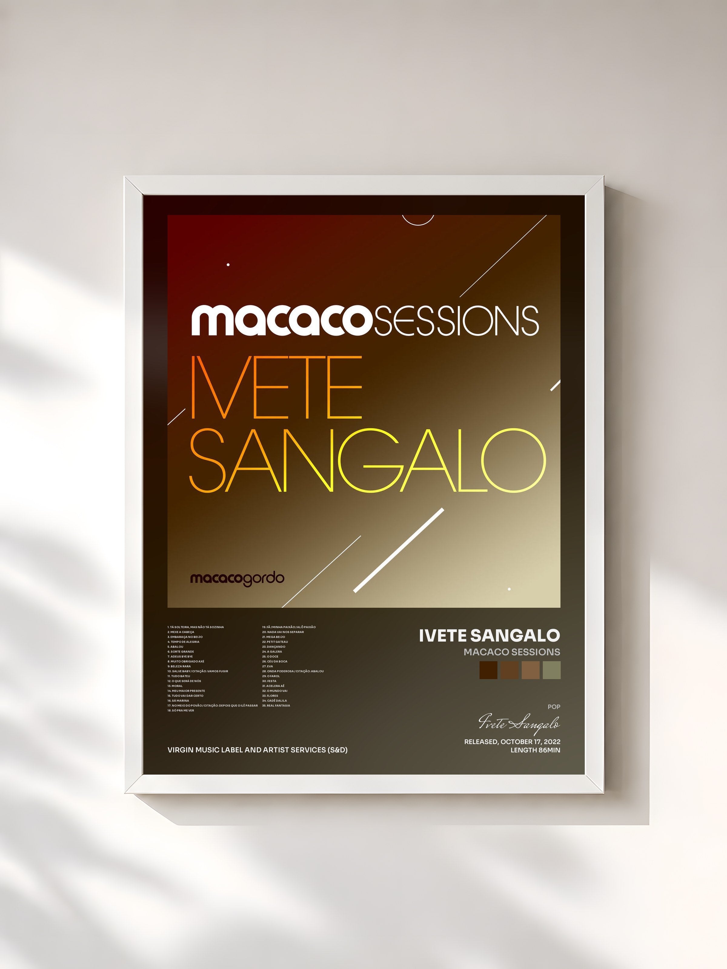 #blanc Tableau de l'album Macaco Sessions de Ivete Sangalo, cadre blanc, imprimé et encadré en France