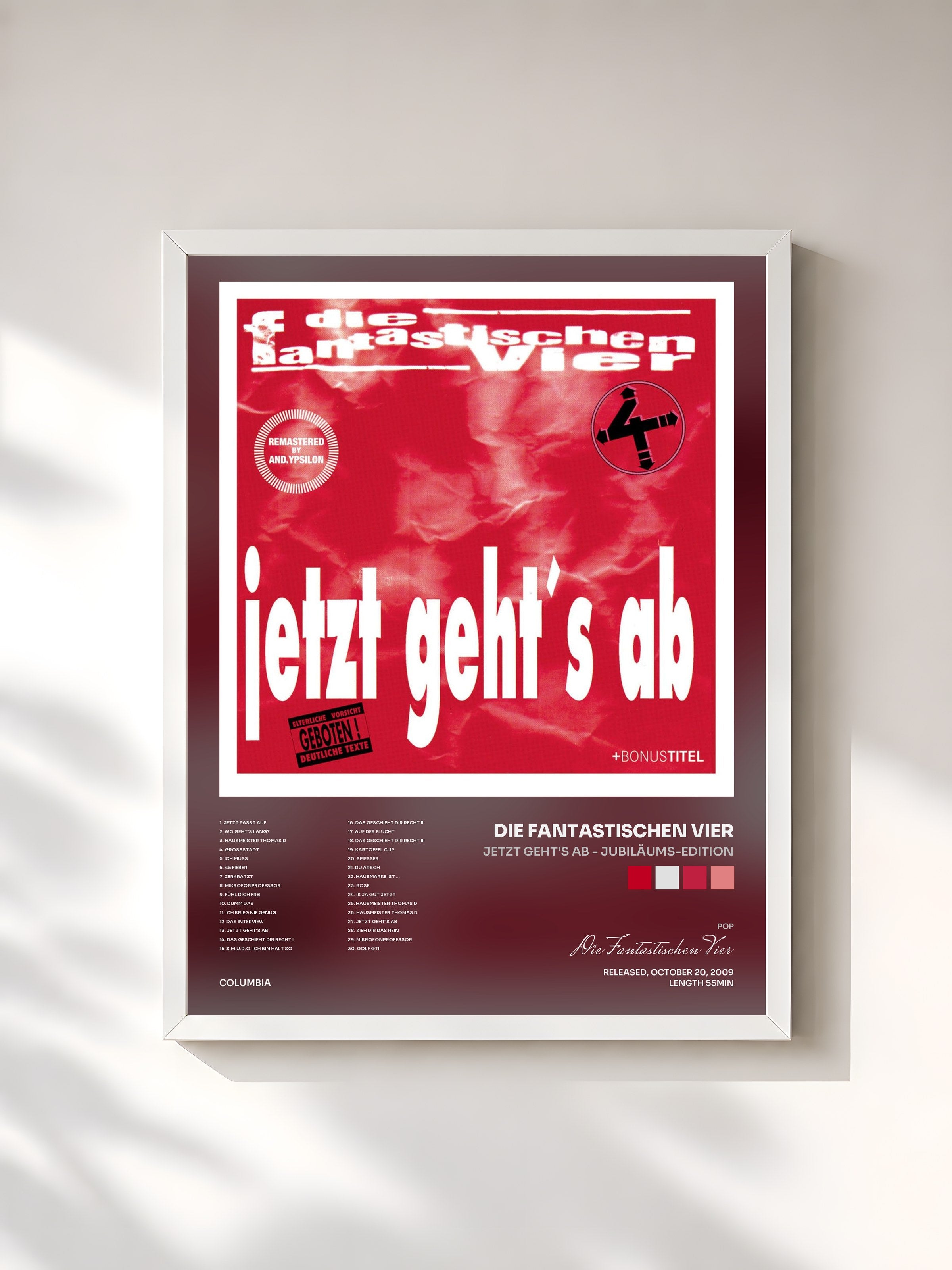 #blanc Tableau de l'album Jetzt geht's ab - Jubiläums-Edition de Die Fantastischen Vier, cadre blanc, imprimé et encadré en France
