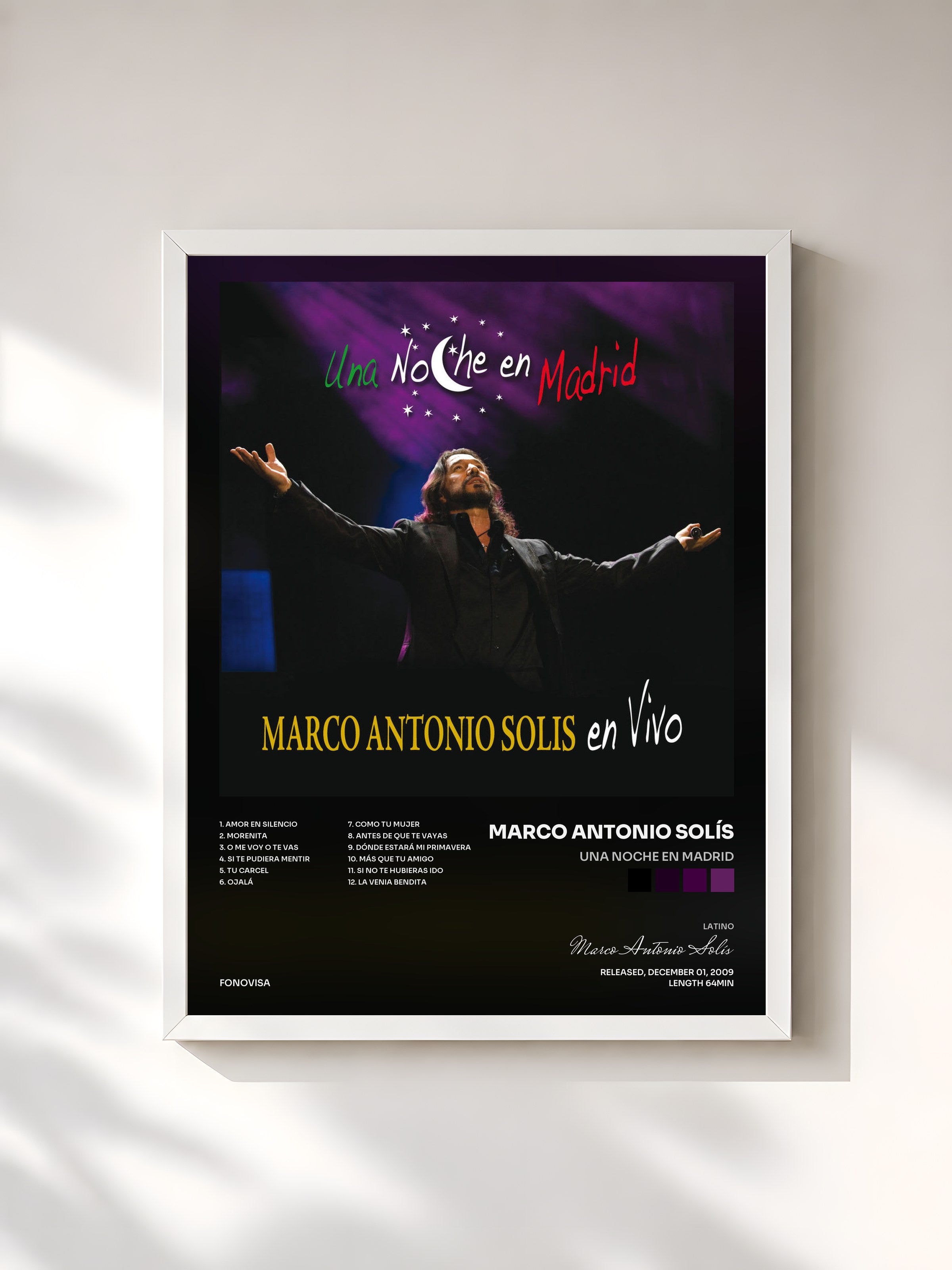 #blanc Tableau de l'album Una Noche En Madrid de Marco Antonio Solís, cadre blanc, imprimé et encadré en France