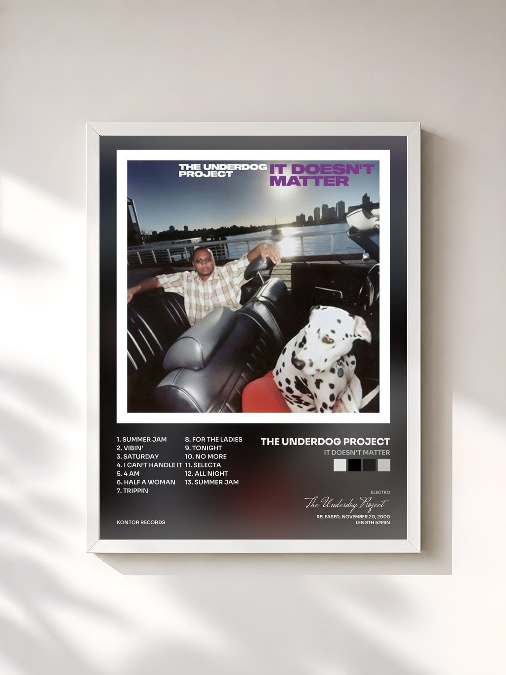 #blanc Tableau de l'album It Doesn't Matter de The Underdog Project, cadre blanc, imprimé et encadré en France