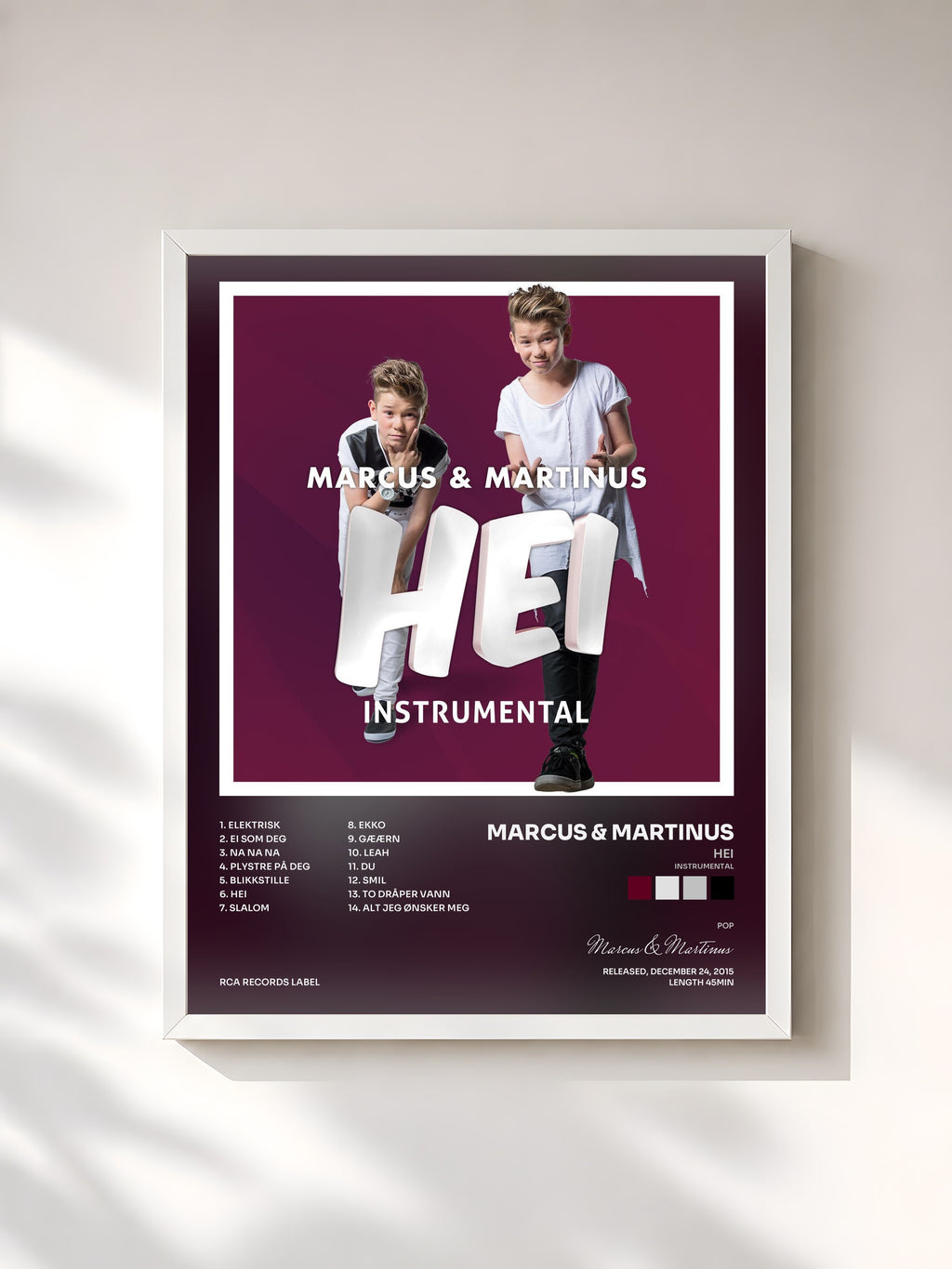 #blanc Tableau de l'album Hei (Instrumental) de Marcus & Martinus, cadre blanc, imprimé et encadré en France