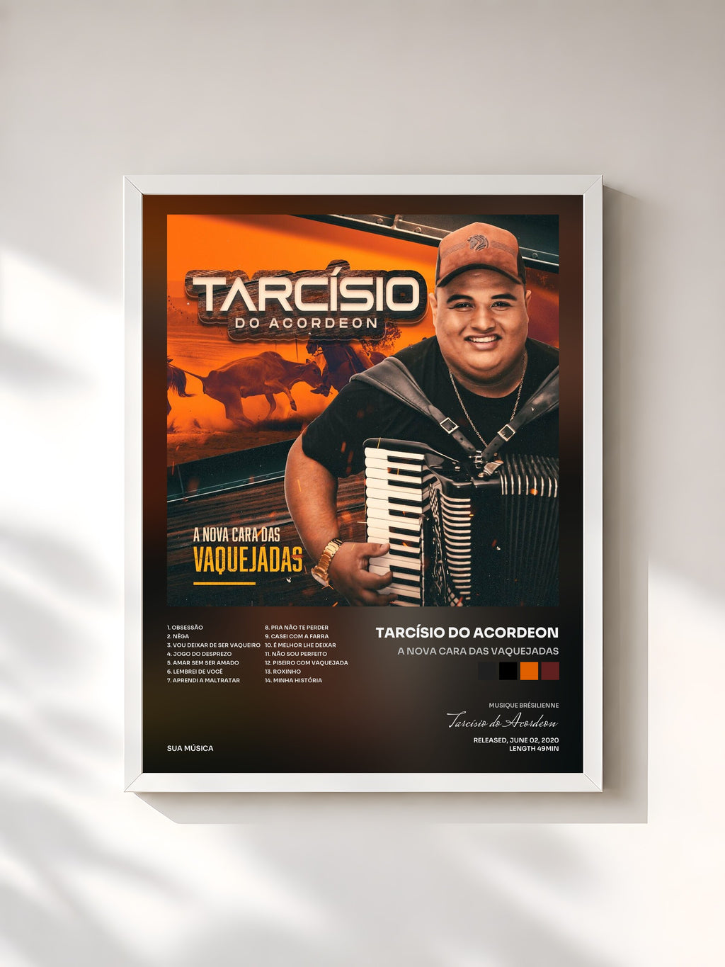 #blanc Tableau de l'album A Nova Cara das Vaquejadas de Tarcísio do Acordeon, cadre blanc, imprimé et encadré en France