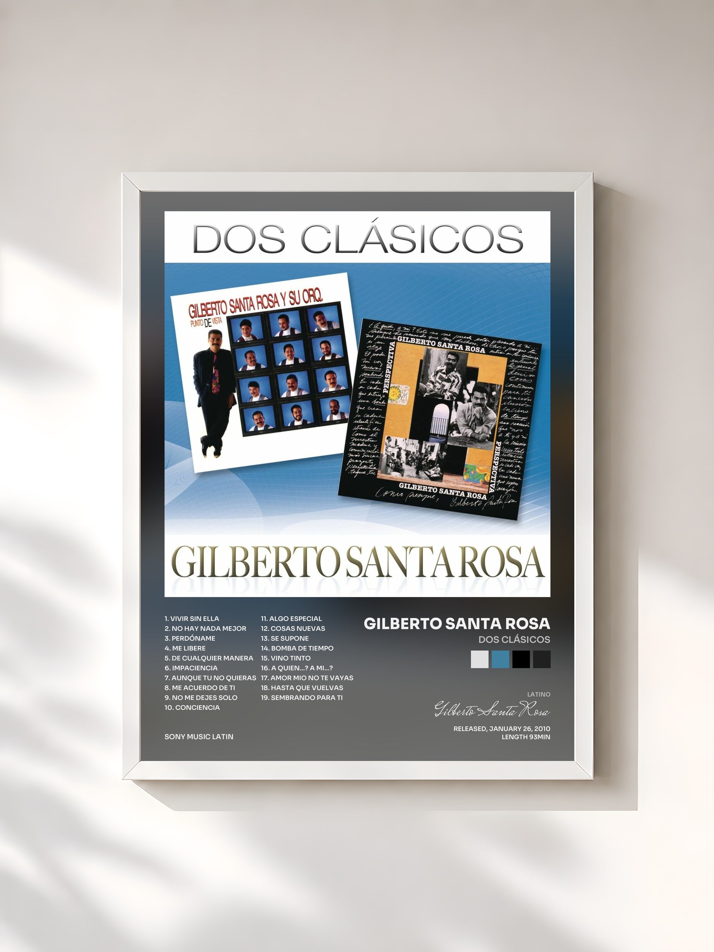 #blanc Tableau de l'album Dos Clásicos de Gilberto Santa Rosa, cadre blanc, imprimé et encadré en France