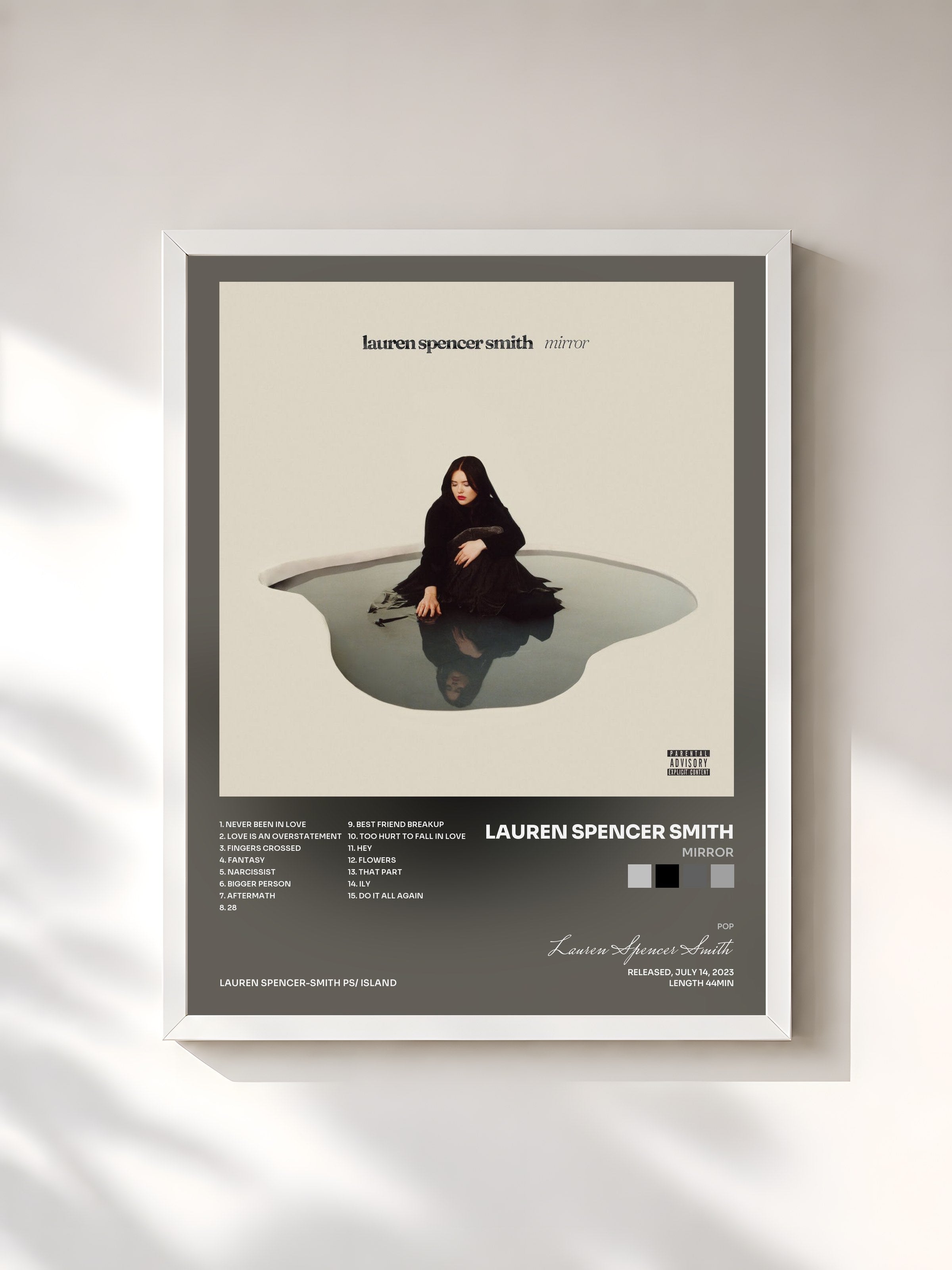 #blanc Tableau de l'album Mirror de Lauren Spencer Smith, cadre blanc, imprimé et encadré en France