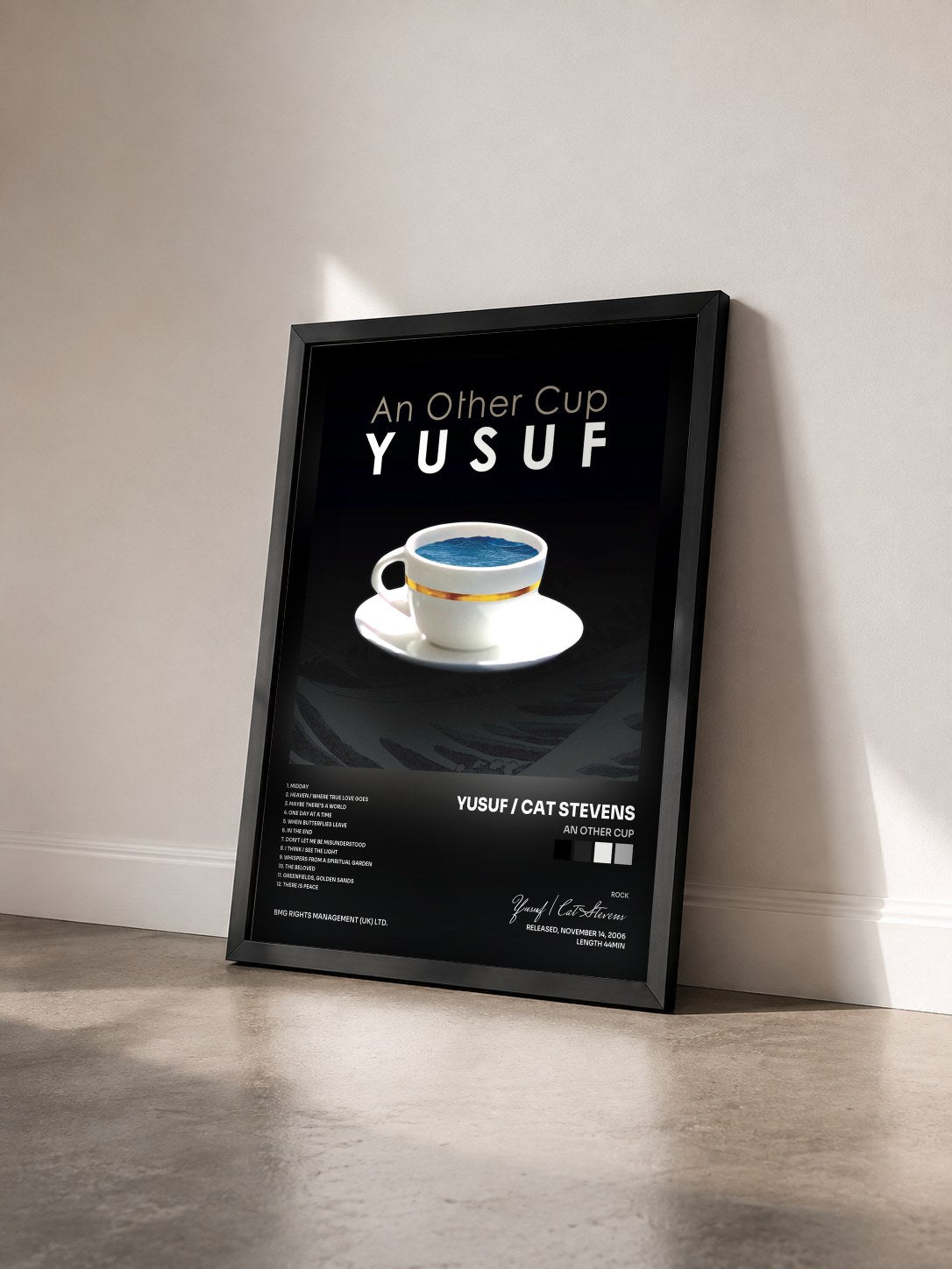 #noir Tableau de l'album An Other Cup de Yusuf / Cat Stevens vu de trois quarts, cadre noir
