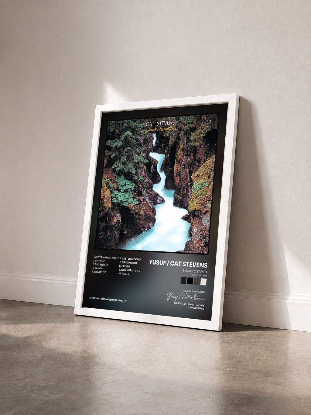 #blanc Tableau de l'album Back to Earth (Remastered 2019) de Yusuf / Cat Stevens vu de trois quarts, cadre blanc