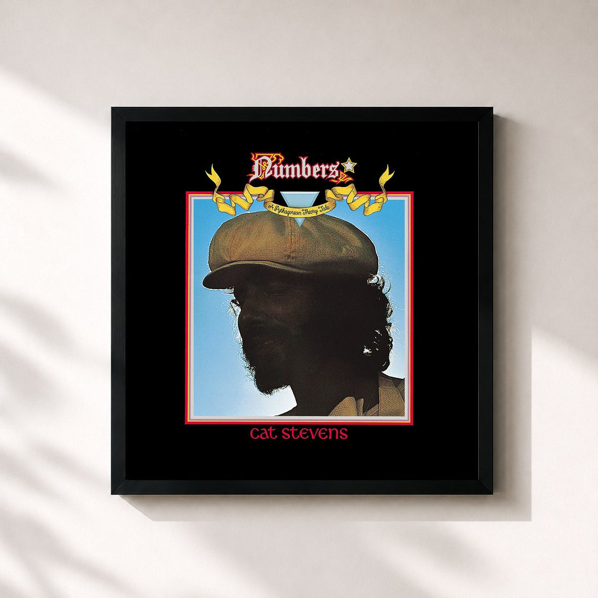 #noir Tableau carré de l'album Numbers de Yusuf / Cat Stevens, cadre noir 32x32 cm
