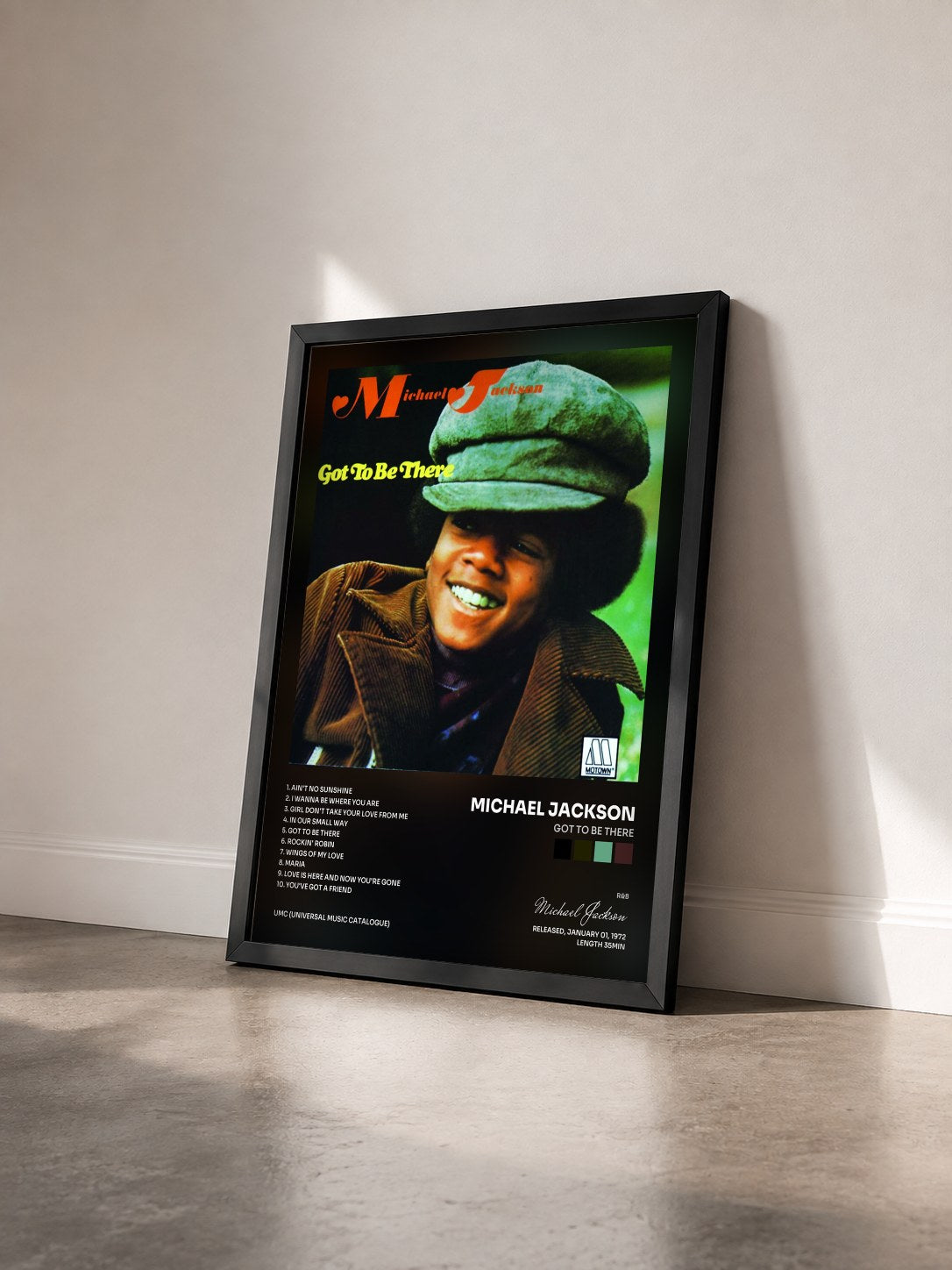 #noir Tableau de l'album Got To Be There de Michael Jackson vu de trois quarts, cadre noir