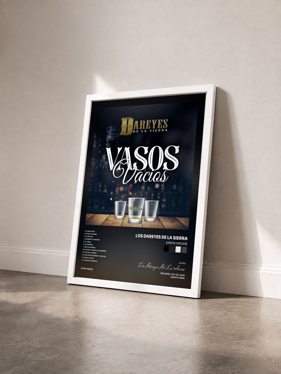 #blanc Tableau de l'album Vasos Vacios de Los Dareyes De La Sierra vu de trois quarts, cadre blanc