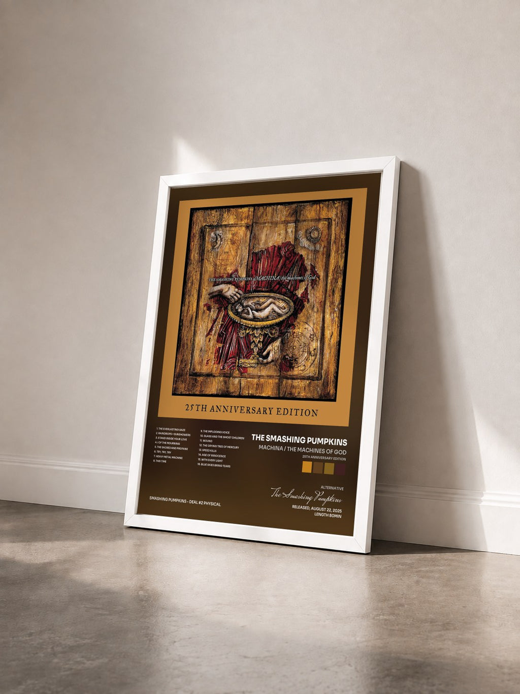 #blanc Machina / The Machines Of God (25th Anniversary Edition) von The Smashing Pumpkins als gerahmter Kunstdruck von schräg gesehen, weißer Rahmen