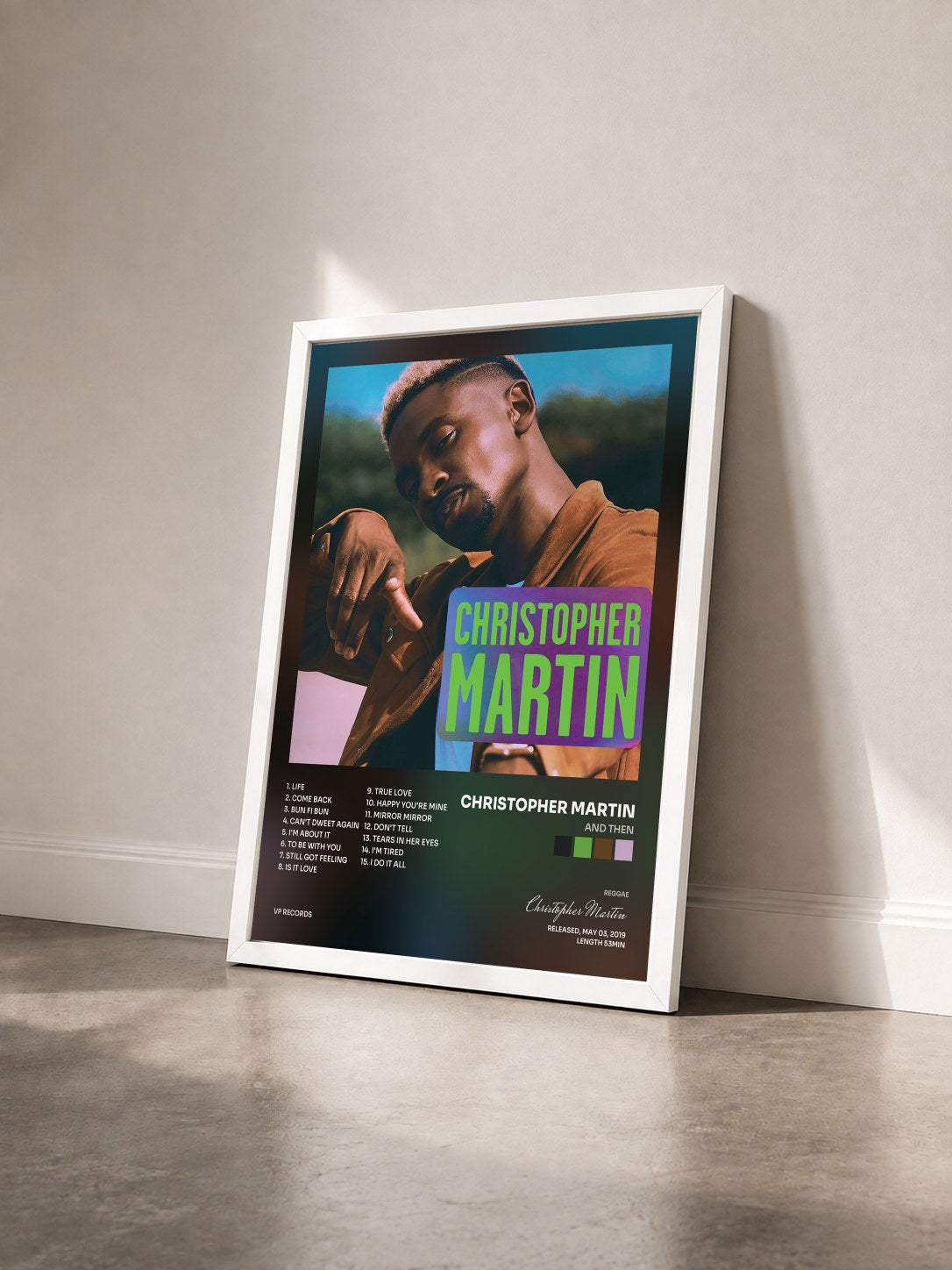 #blanc Tableau de l'album And Then de Christopher Martin vu de trois quarts, cadre blanc