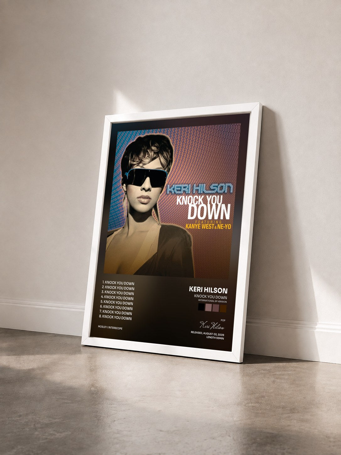 #blanc Knock You Down (International EP Version) by Keri Hilson as a framed art print seen at an angle, white frame