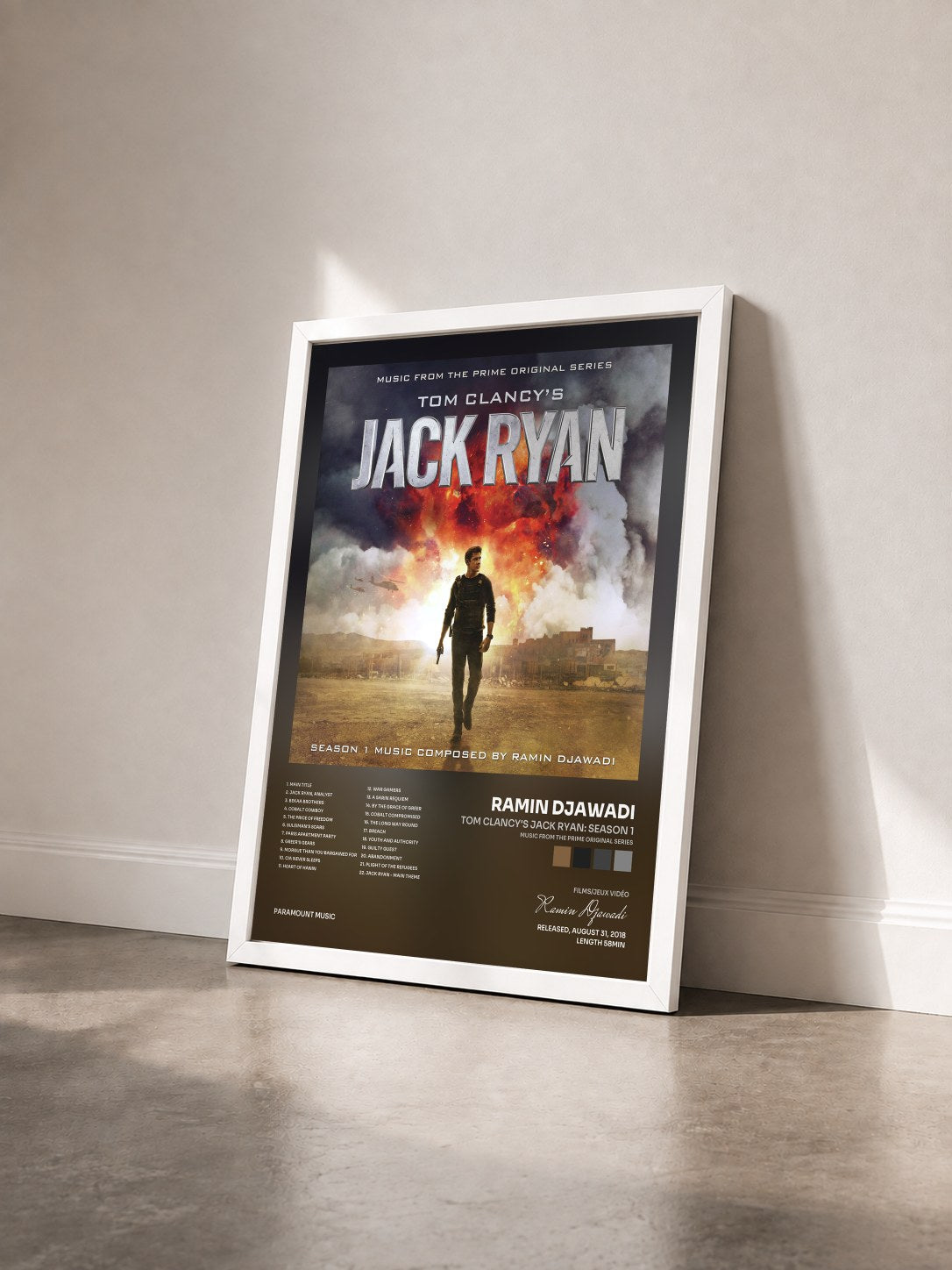 #blanc Tableau de l'album Tom Clancy's Jack Ryan: Season 1 (Music from the Prime Original Series) de Ramin Djawadi vu de trois quarts, cadre blanc