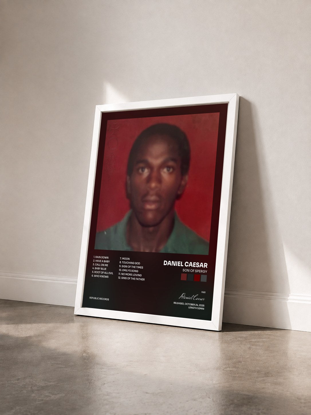 #blanc Tableau de l'album Son Of Spergy de Daniel Caesar vu de trois quarts, cadre blanc