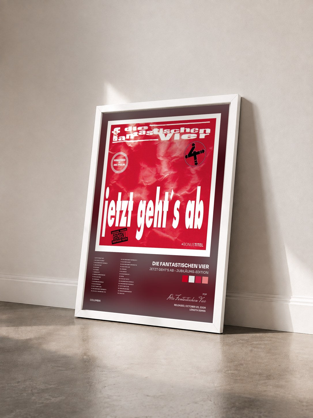 #blanc Tableau de l'album Jetzt geht's ab - Jubiläums-Edition de Die Fantastischen Vier vu de trois quarts, cadre blanc