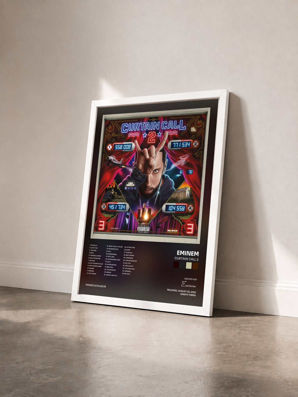 #blanc Tableau de l'album Curtain Call 2 de Eminem vu de trois quarts, cadre blanc