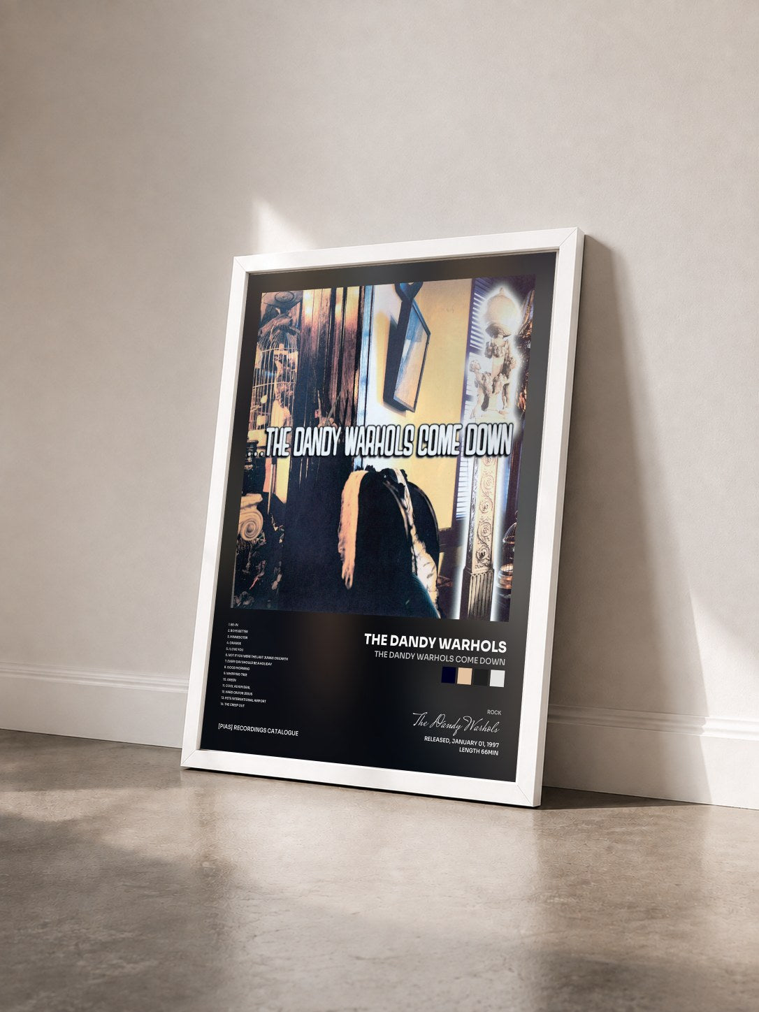 #blanc Tableau de l'album The Dandy Warhols Come Down de The Dandy Warhols vu de trois quarts, cadre blanc