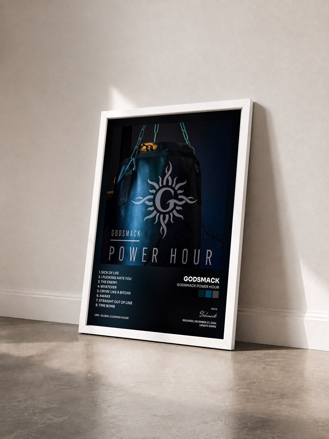 #blanc Tableau de l'album Godsmack Power Hour de Godsmack vu de trois quarts, cadre blanc