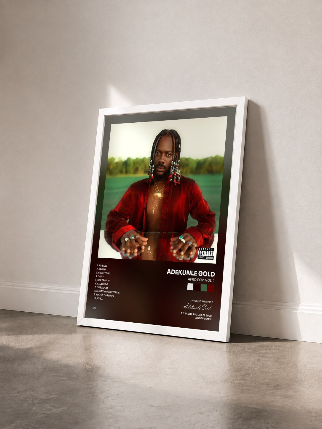 #blanc Tableau de l'album Afro Pop, Vol. 1 de Adekunle Gold vu de trois quarts, cadre blanc