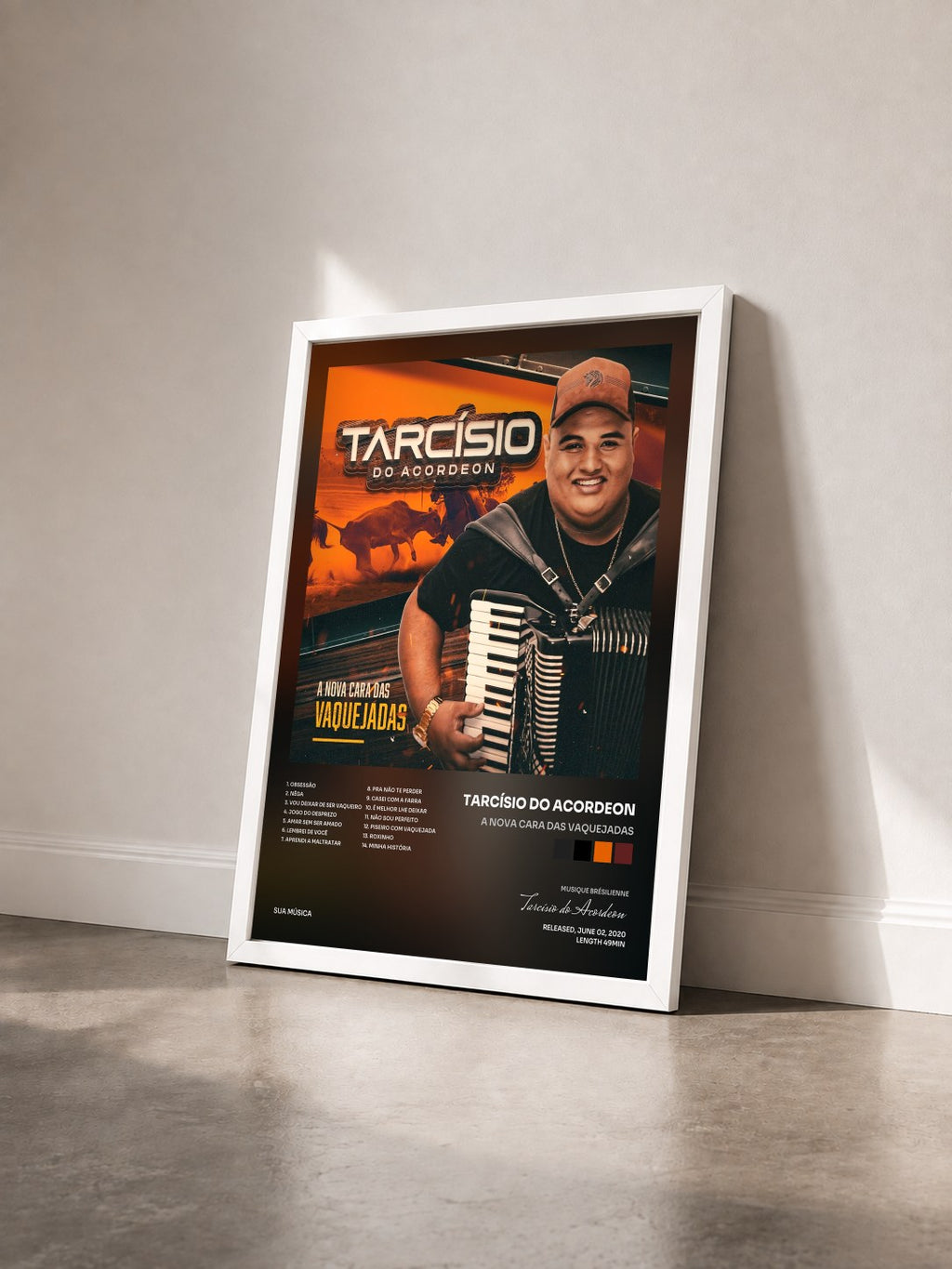 #blanc Tableau de l'album A Nova Cara das Vaquejadas de Tarcísio do Acordeon vu de trois quarts, cadre blanc