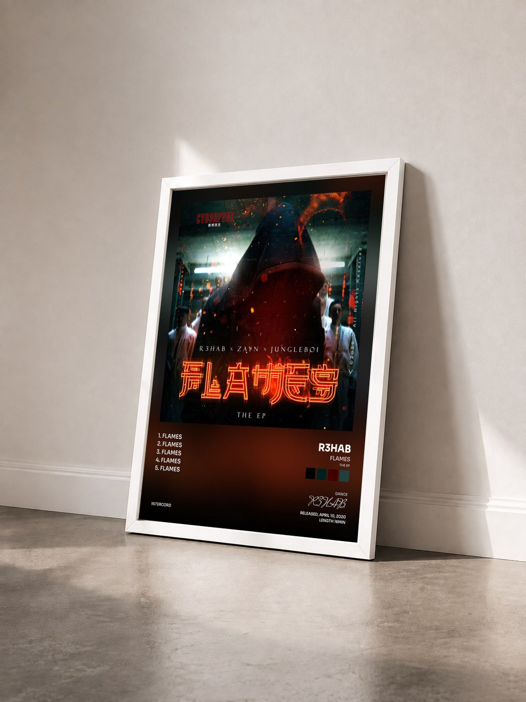#blanc Flames (The EP) von R3HAB als gerahmter Kunstdruck von schräg gesehen, weißer Rahmen