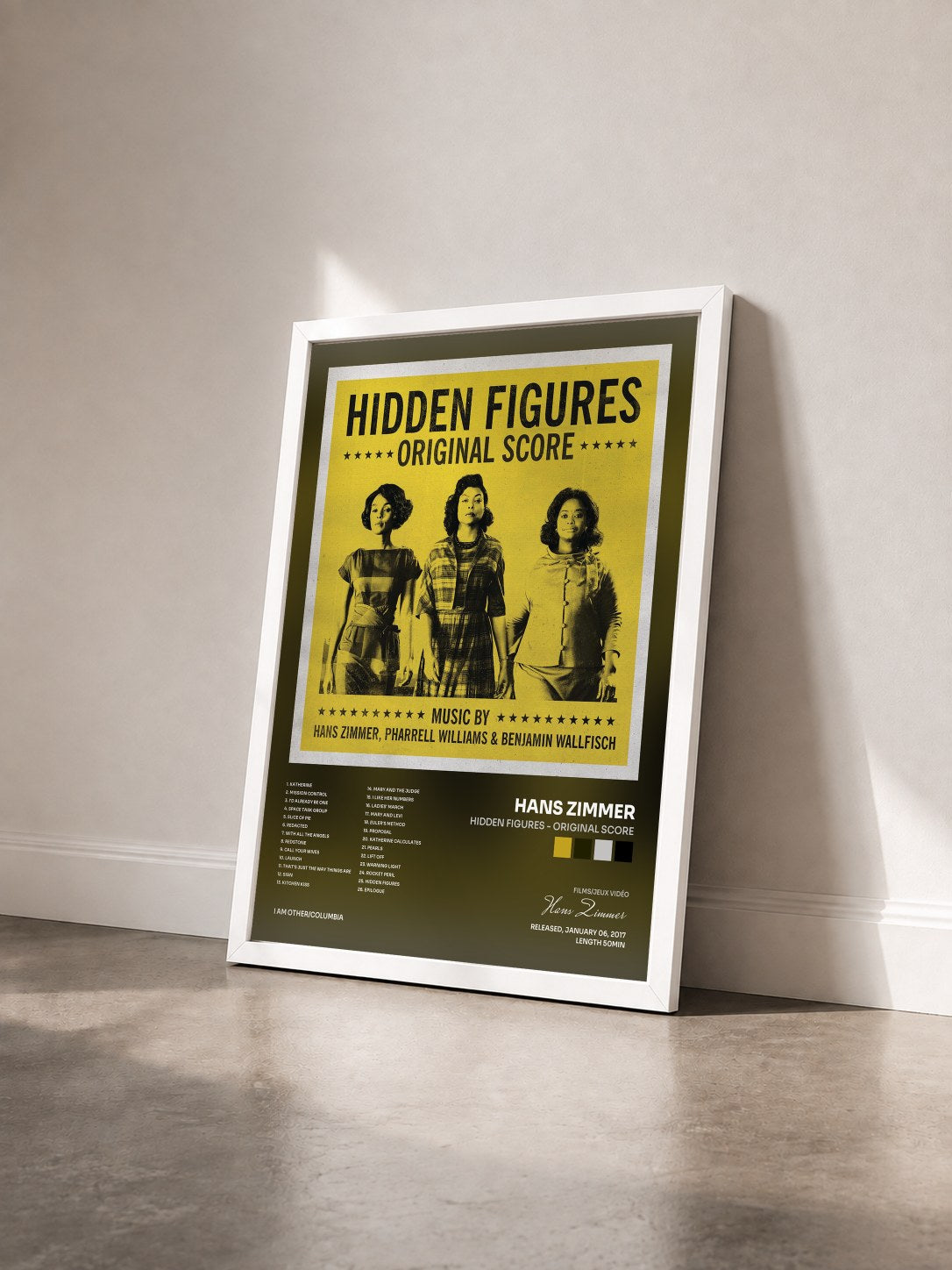 #blanc Tableau de l'album Hidden Figures - Original Score de Hans Zimmer vu de trois quarts, cadre blanc