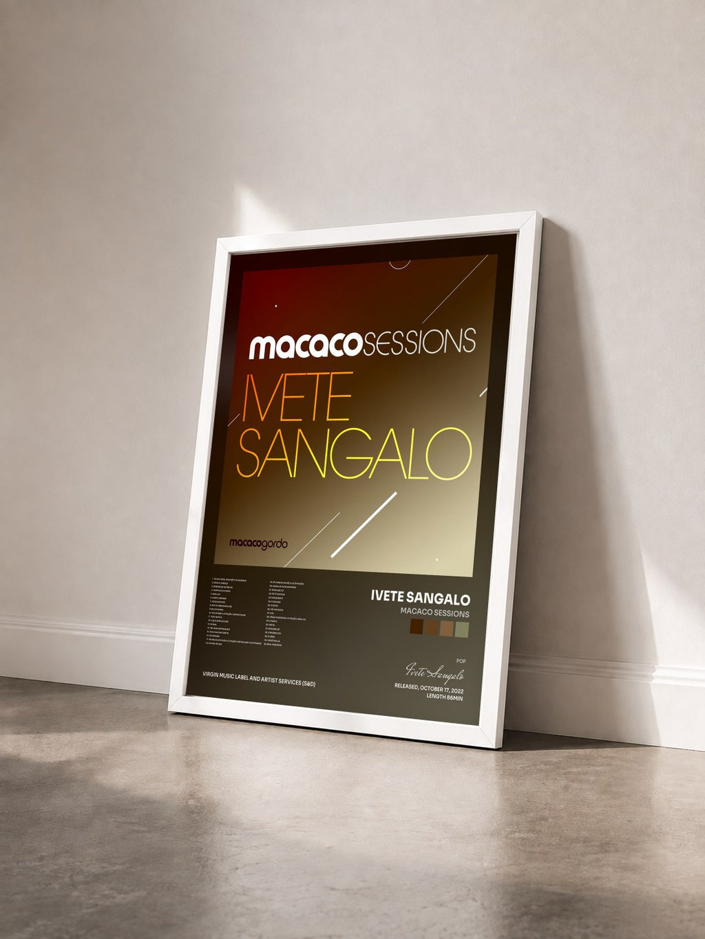 #blanc Tableau de l'album Macaco Sessions de Ivete Sangalo vu de trois quarts, cadre blanc