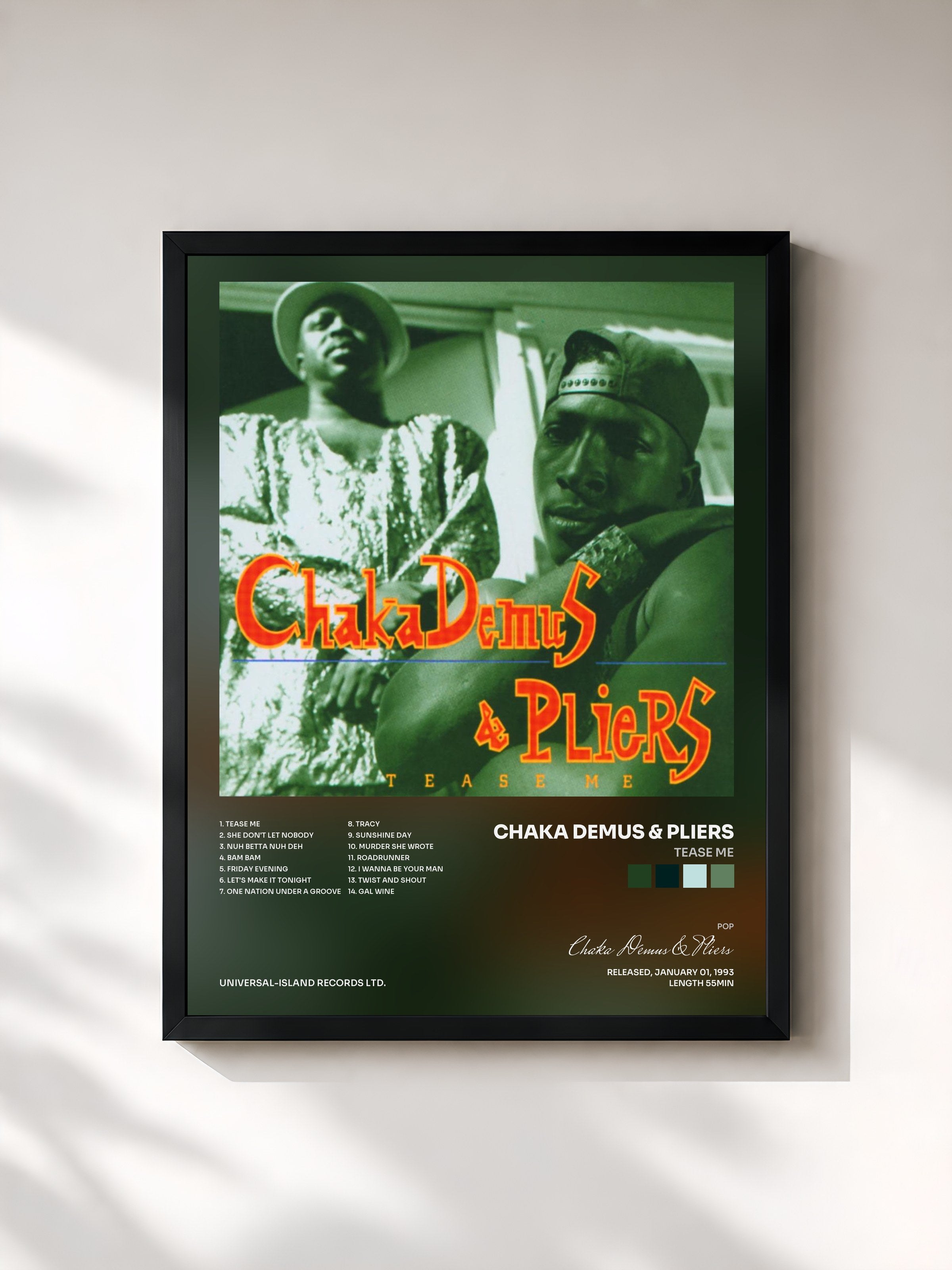 #noir Tableau de l'album Tease Me de Chaka Demus & Pliers, cadre noir, imprimé et encadré en France